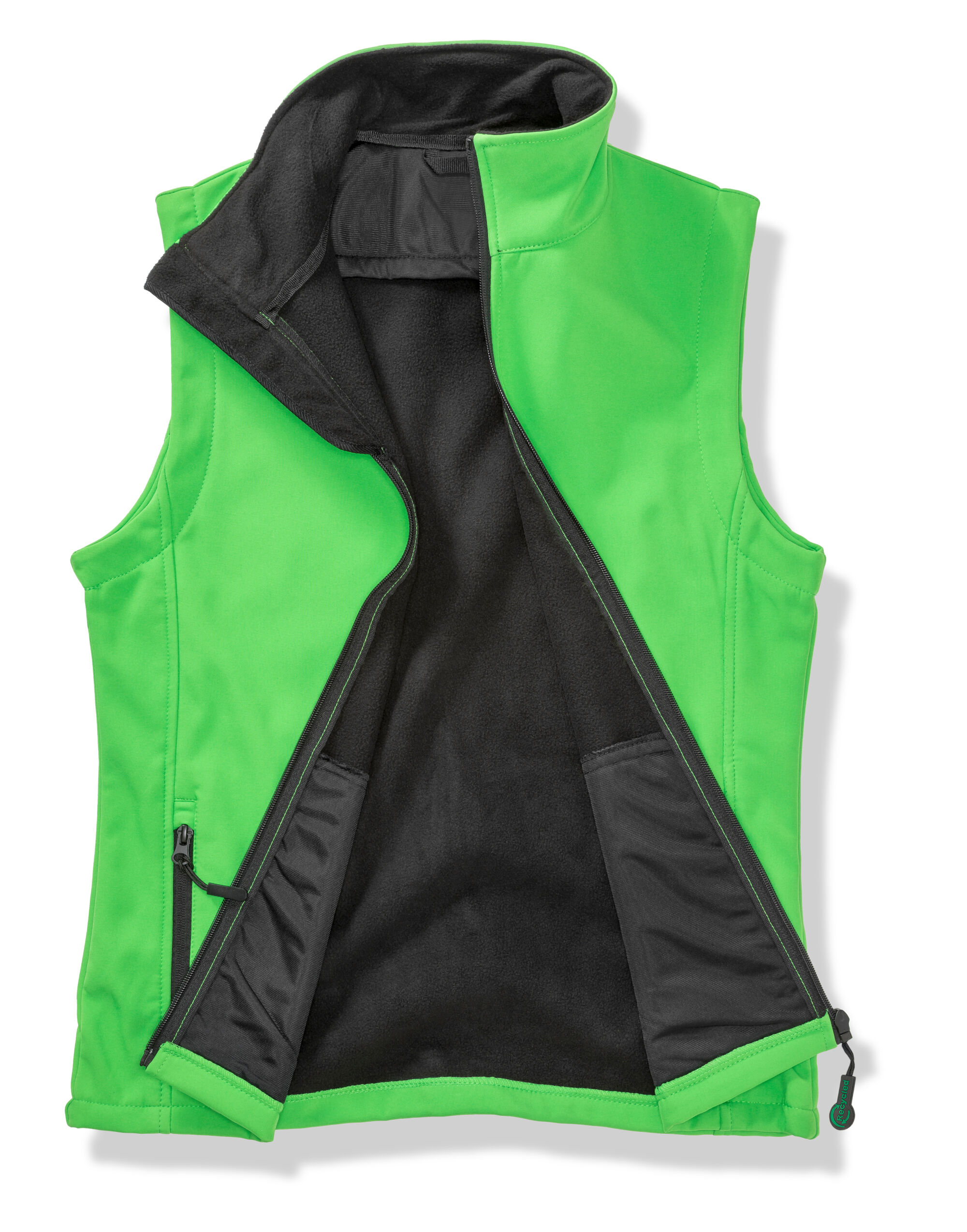 R232F Ladies’ Printable Softshell Bodywarmer with Recycled Fleece Inner Vivid Green/Black