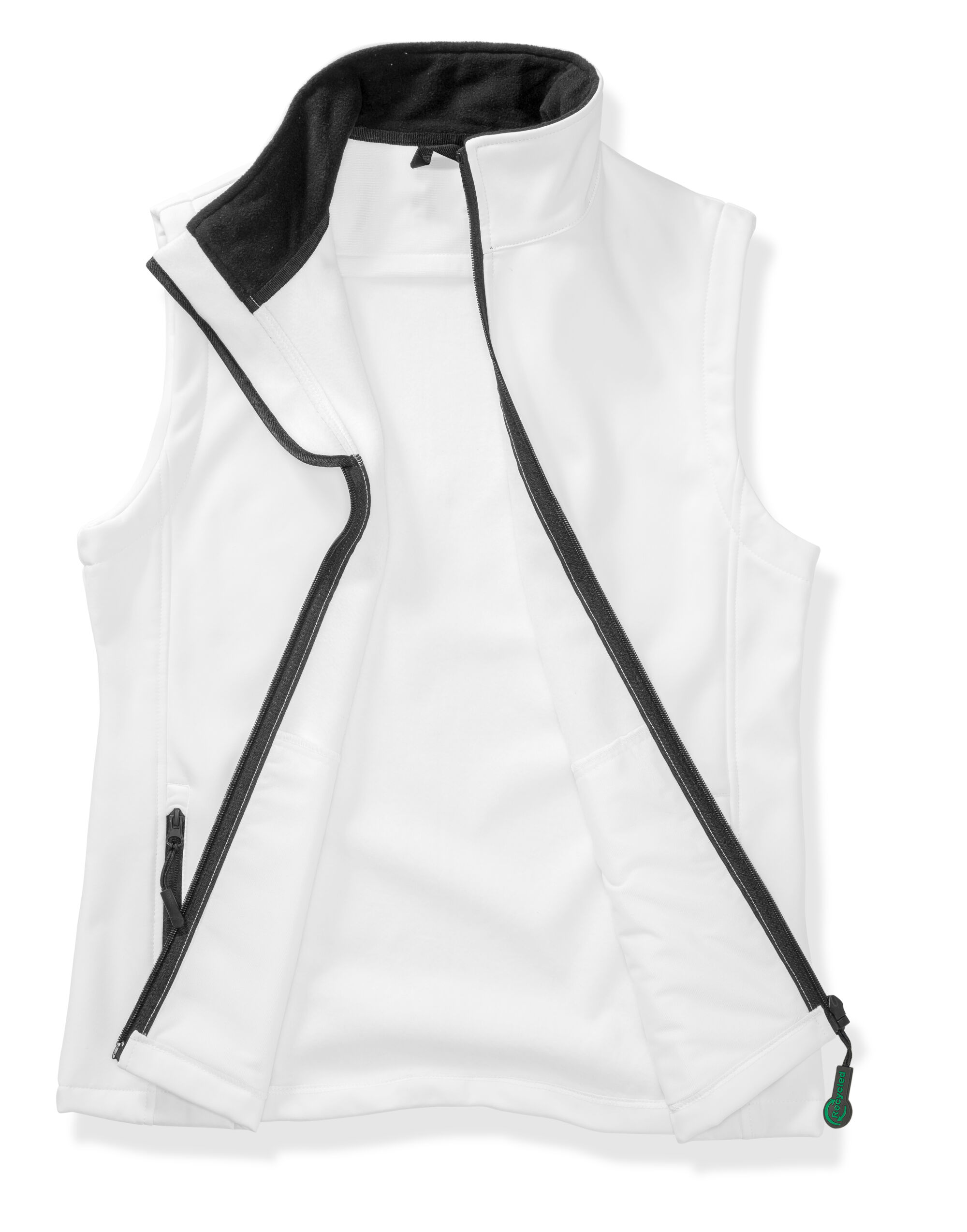 R232F Ladies’ Printable Softshell Bodywarmer with Recycled Fleece Inner White/Black R232F Ladies’ Printable Softshell Bodywarmer with Recycled Fleece Inner White/Black