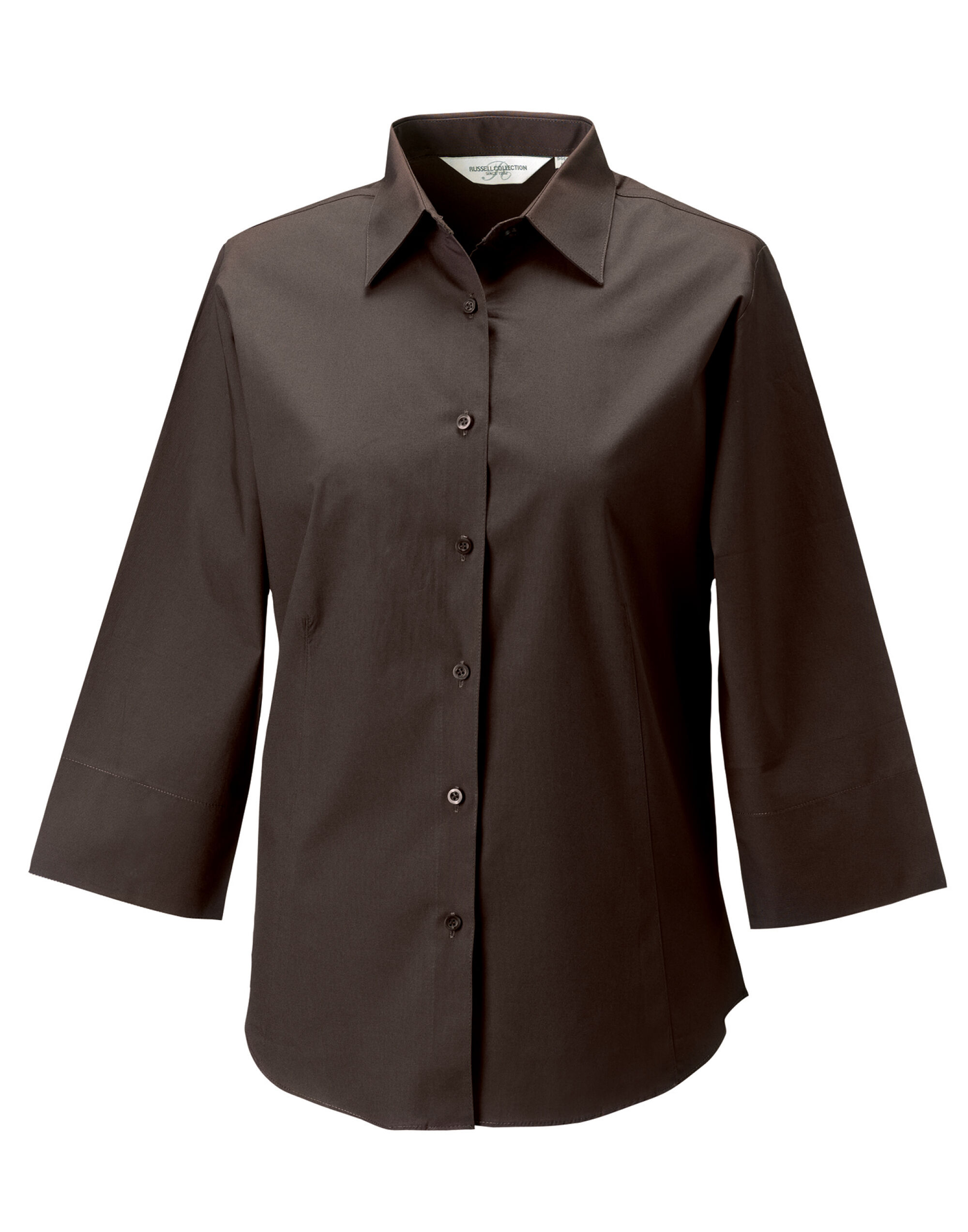 Chocolate Ladies’ 3/4 Sleeve Fitted Stretch Shirt Chocolate Ladies’ 3/4 Sleeve Fitted Stretch Shirt