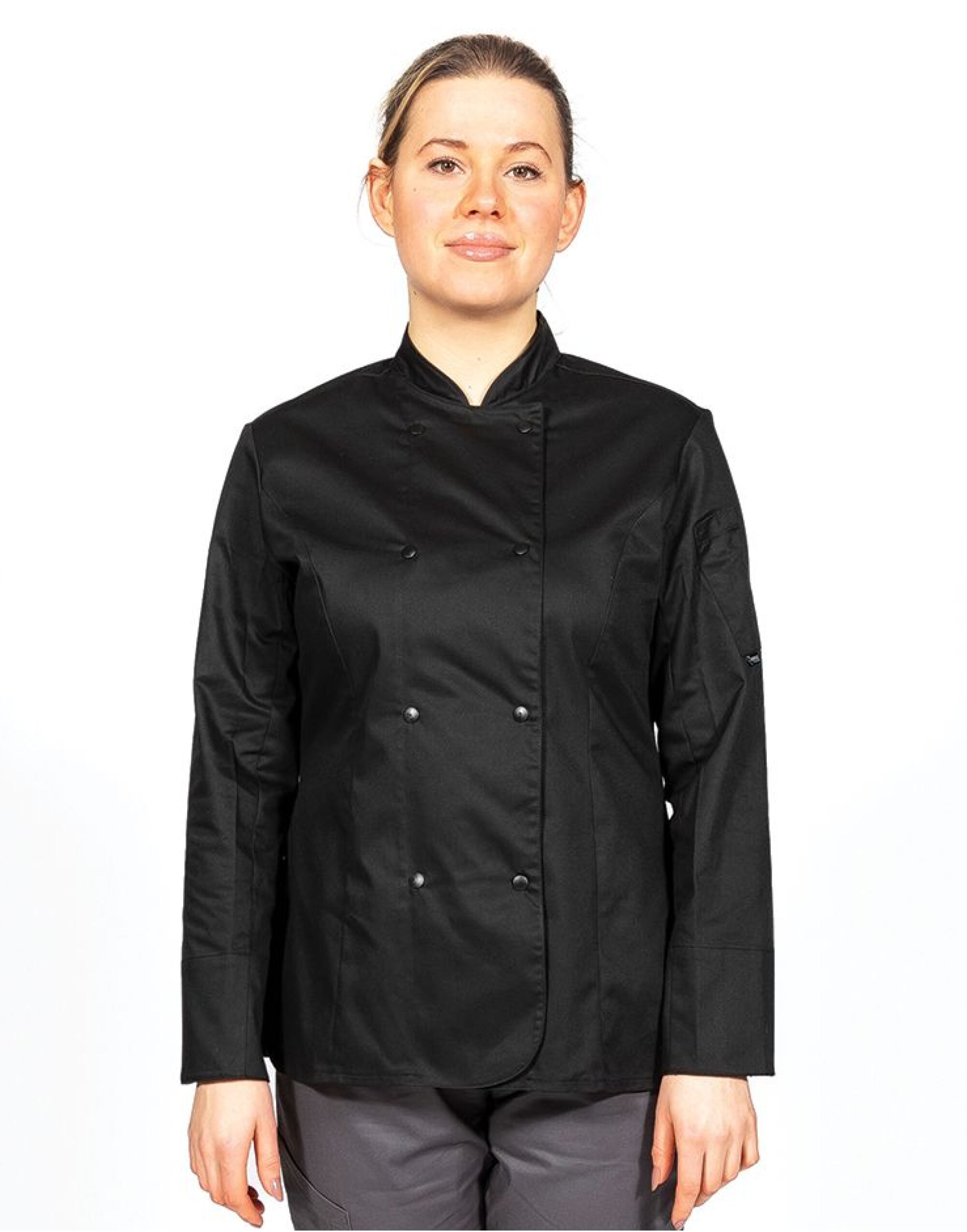 DD33L Ladies’ Long Sleeve Fitted Chef’s Jacket Black