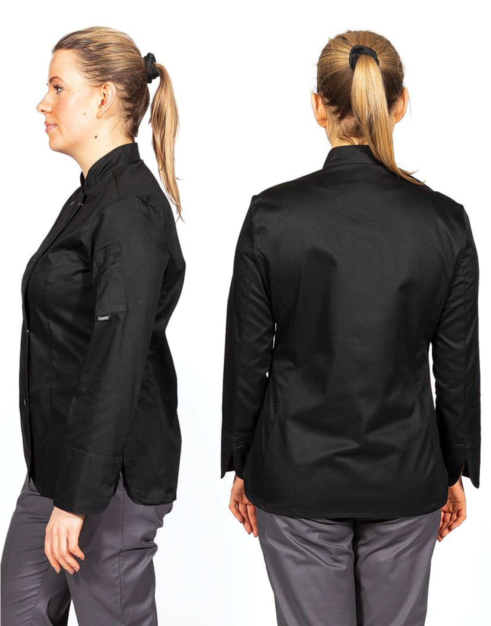 DD33L Ladies’ Long Sleeve Fitted Chef’s Jacket Black