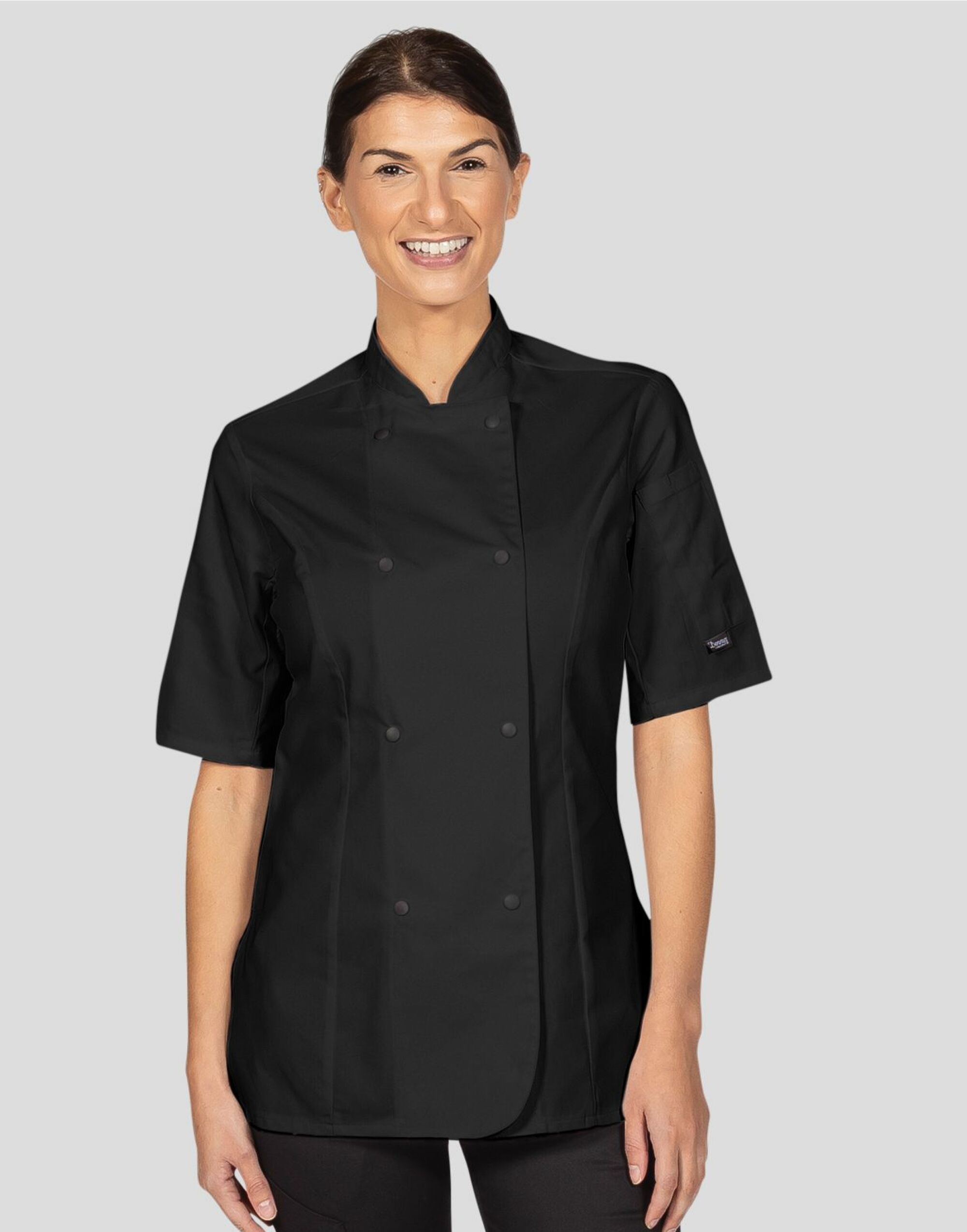 DD33S Ladies’ Short Sleeve Fitted Chef’s Jacket Black