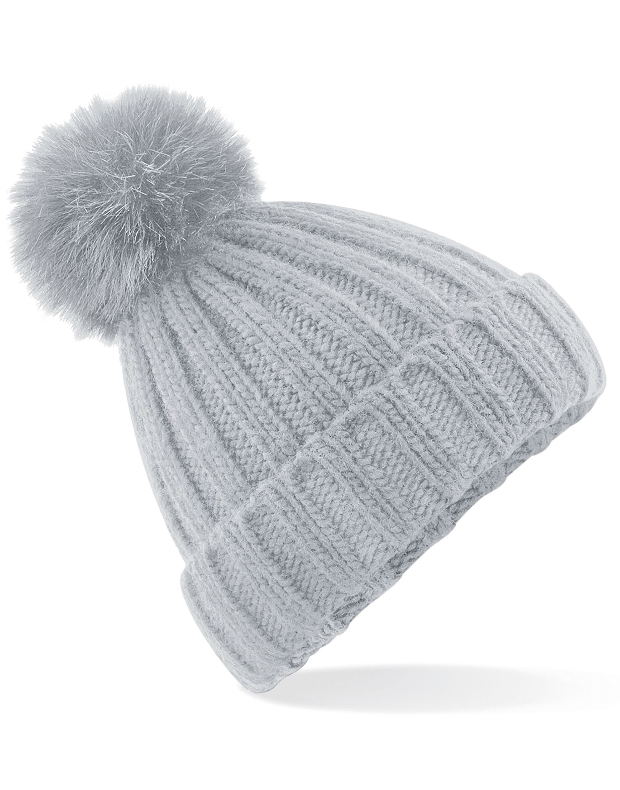B413 Verbier Faux Fur Pop Pom Chunky Beanie Light Grey B413 Verbier Faux Fur Pop Pom Chunky Beanie Light Grey