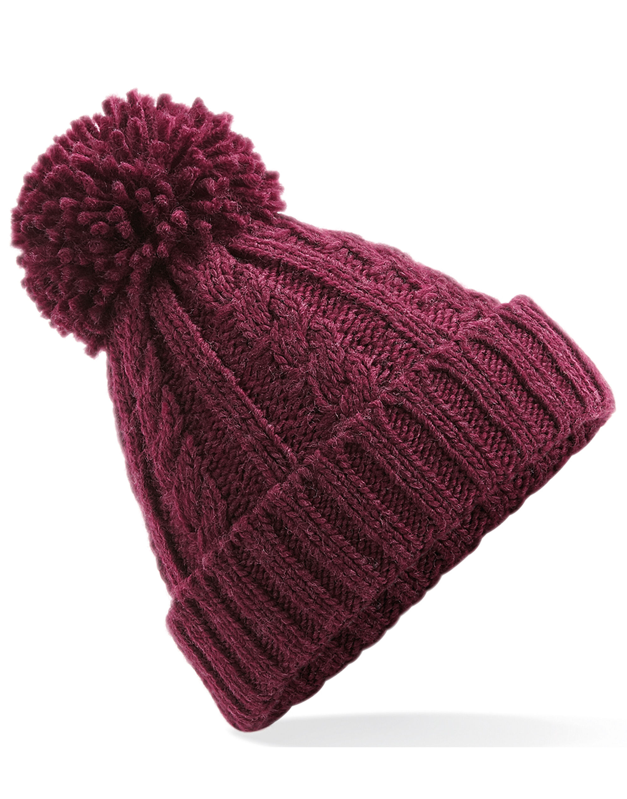 B480 Cable Knit Melange Beanie Burgundy