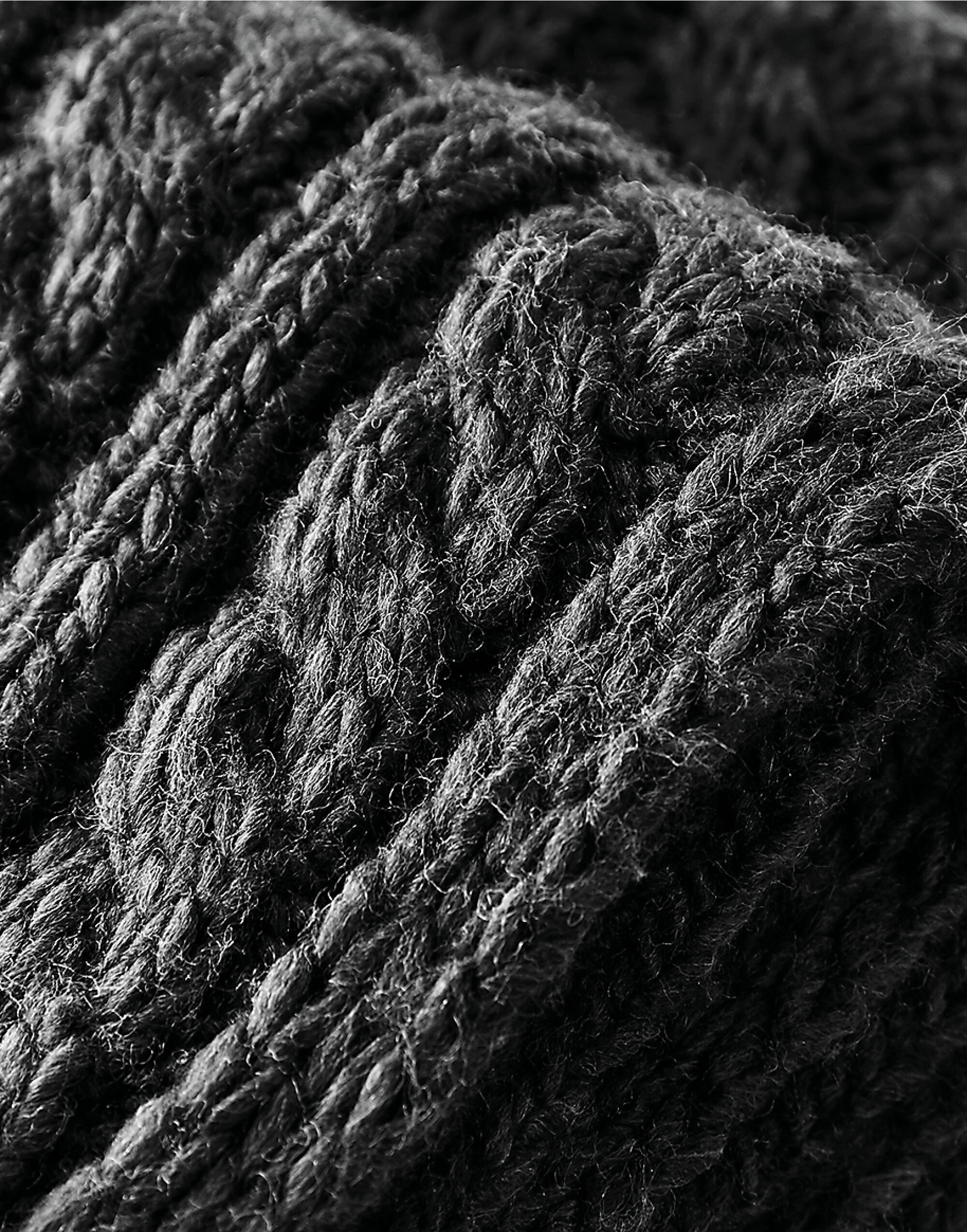 B499 Cable Knit Melange Scarf Black