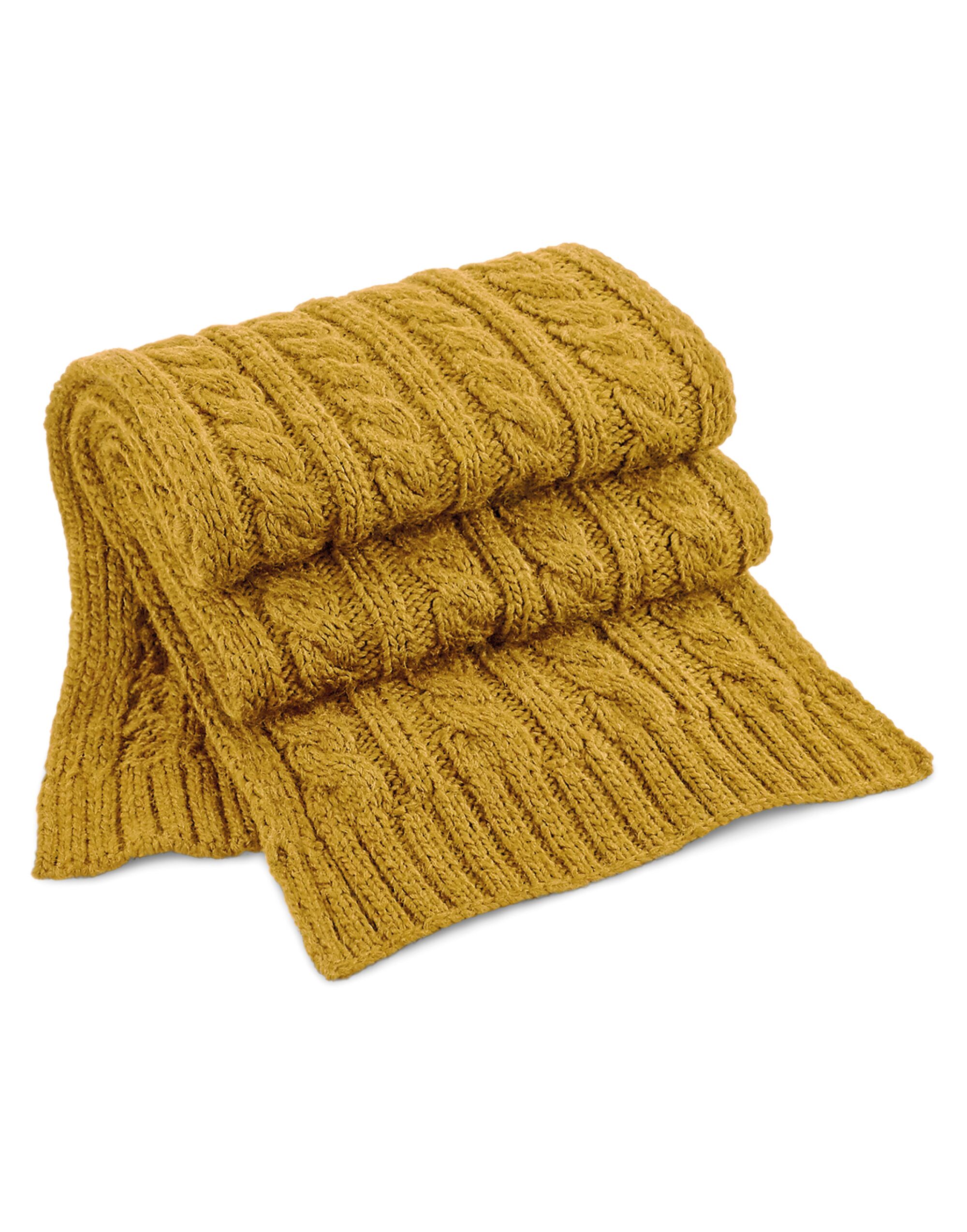 B499 Cable Knit Melange Scarf Mustard