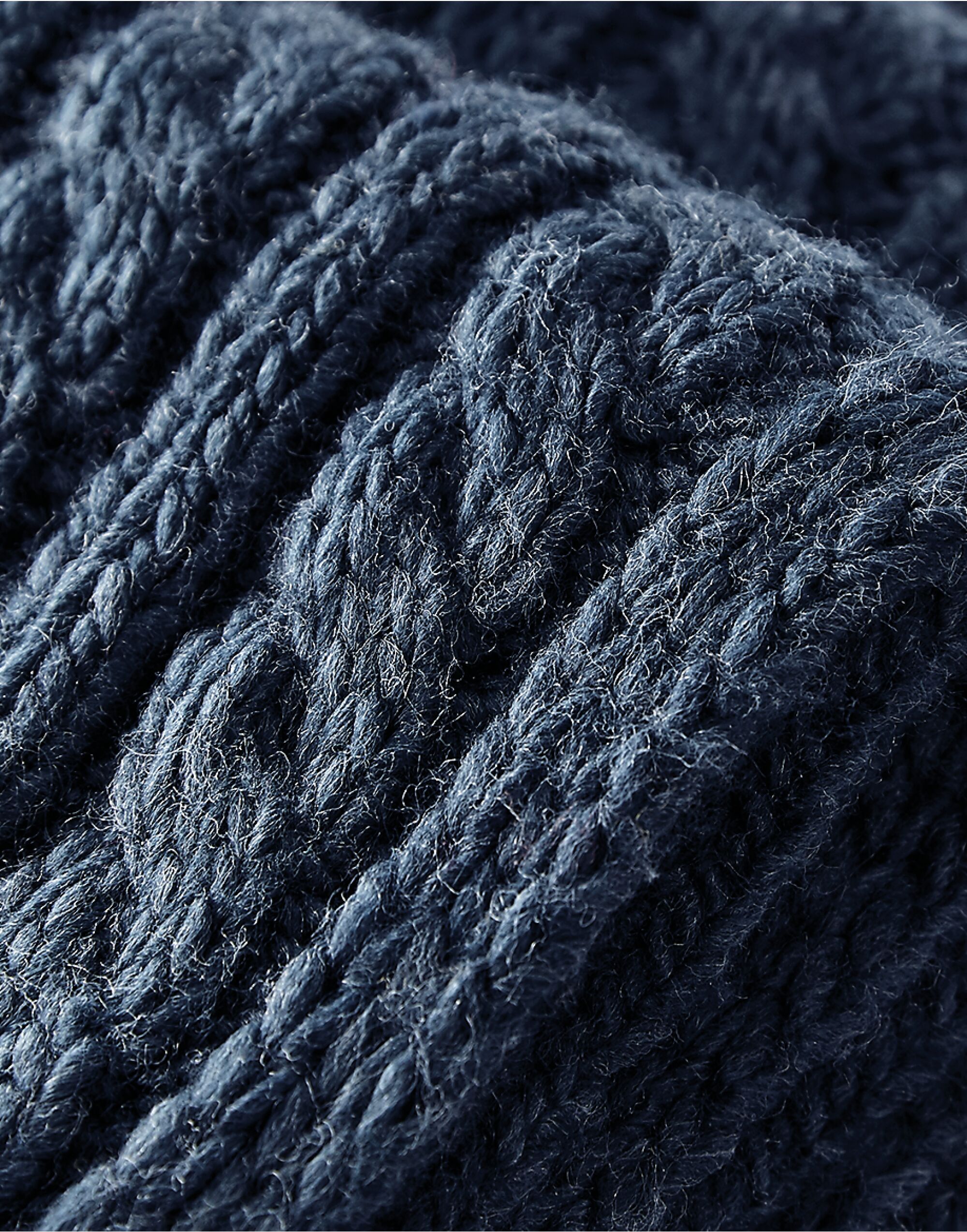 B499 Cable Knit Melange Scarf Navy