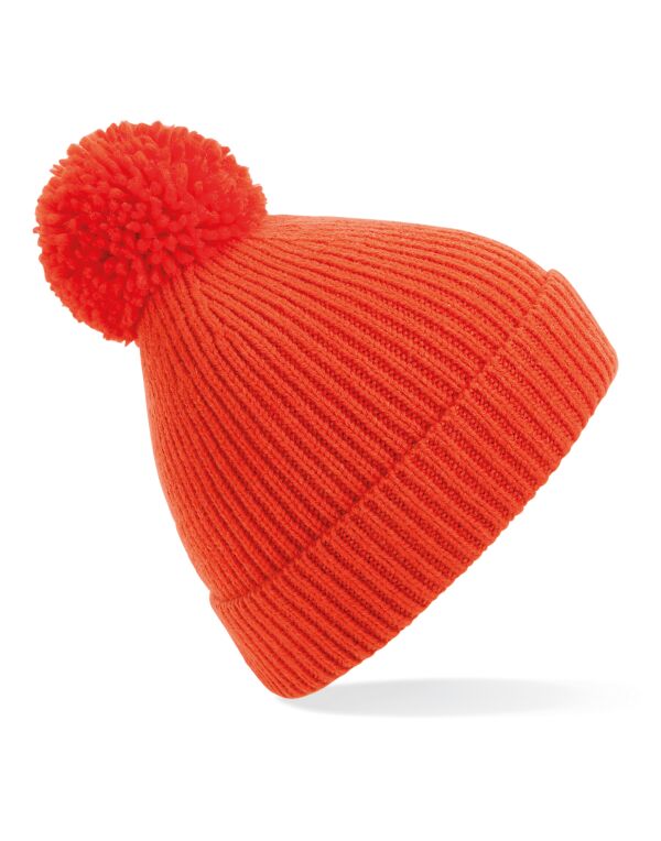 Black Engineered Knit Ribbed Pom Pom Beanie Black Engineered Knit Ribbed Pom Pom Beanie