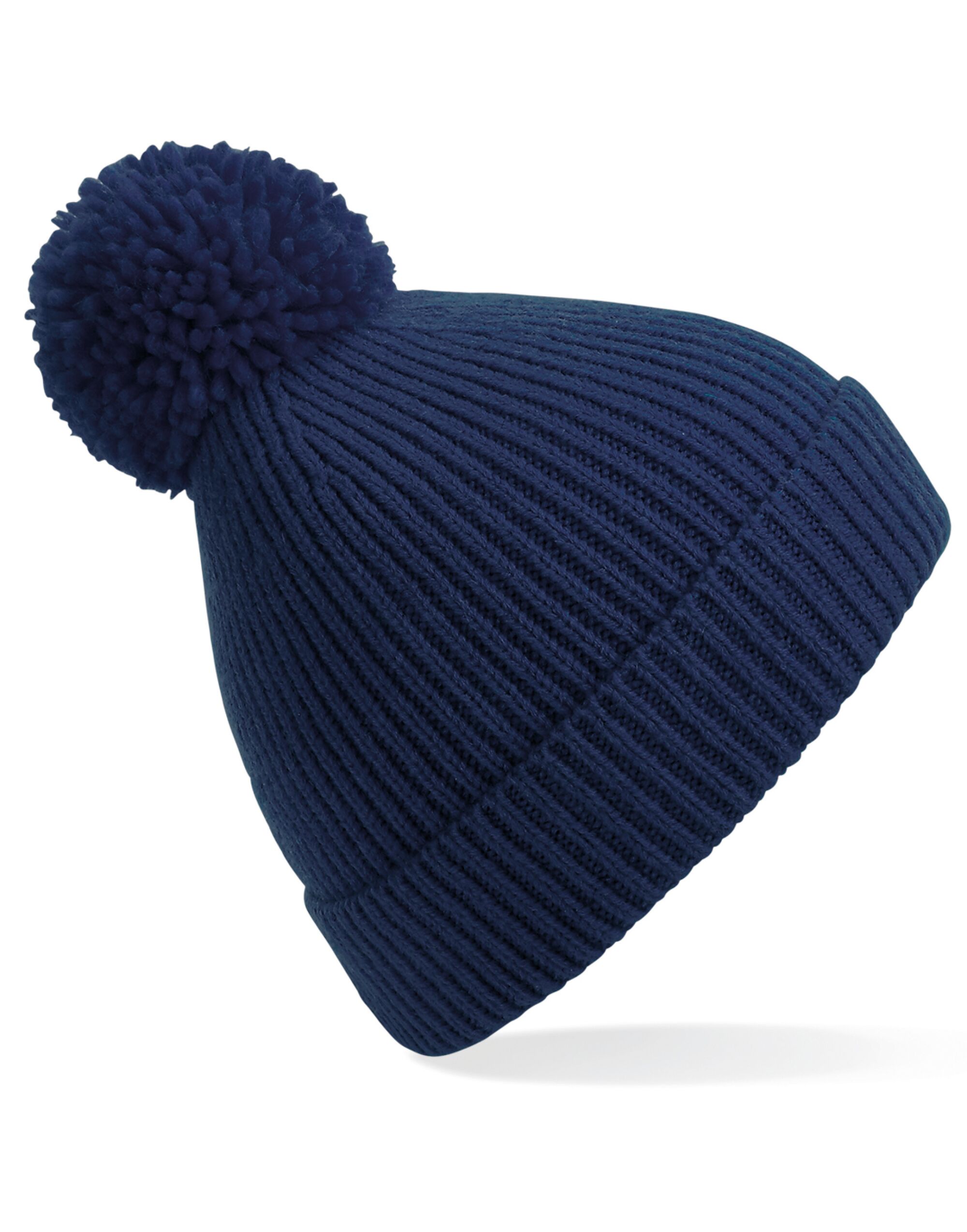 Oxford Navy Engineered Knit Ribbed Pom Pom Beanie