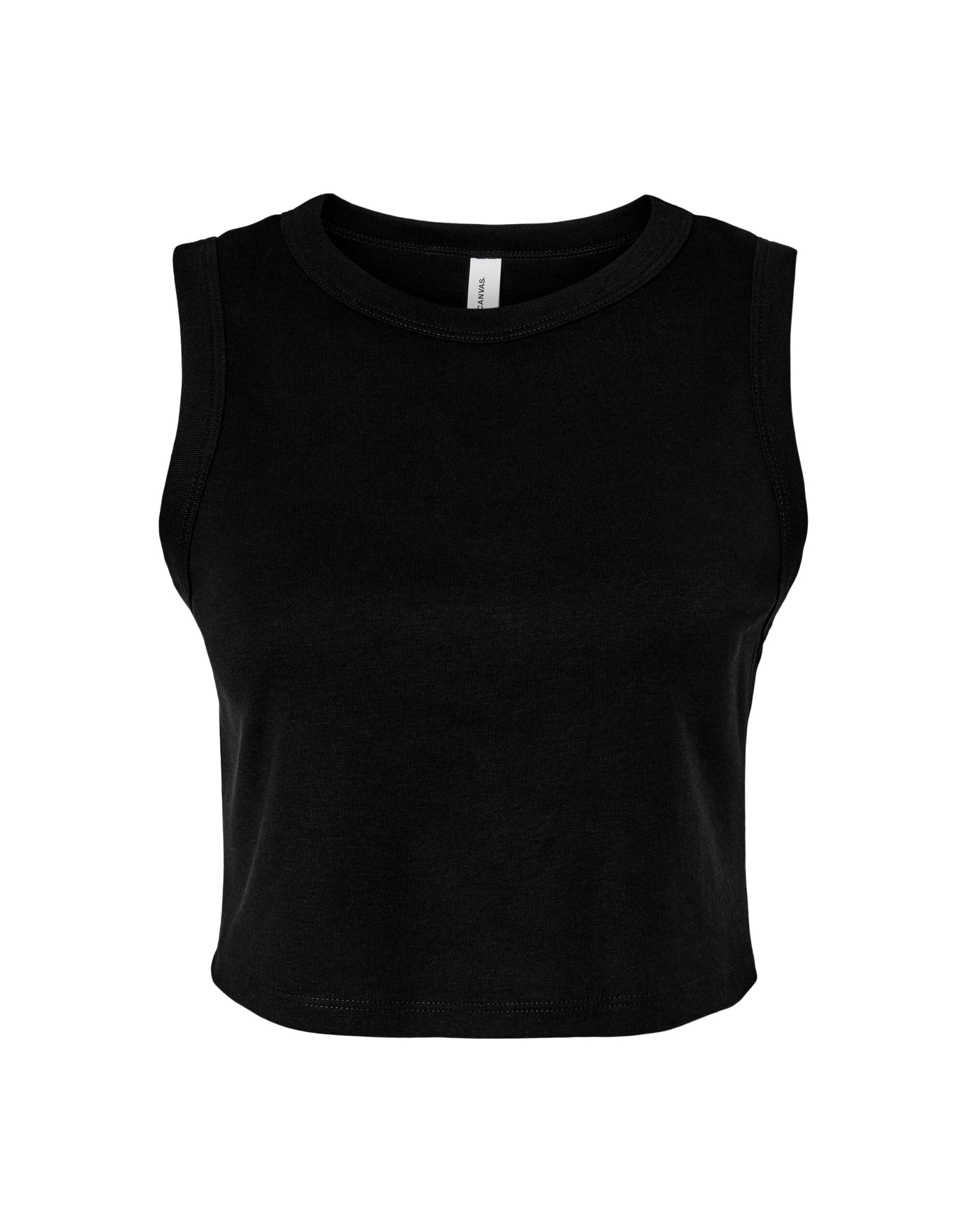 BE1013 Women’s Micro Rib Muscle Crop Tank Solid Black Blend