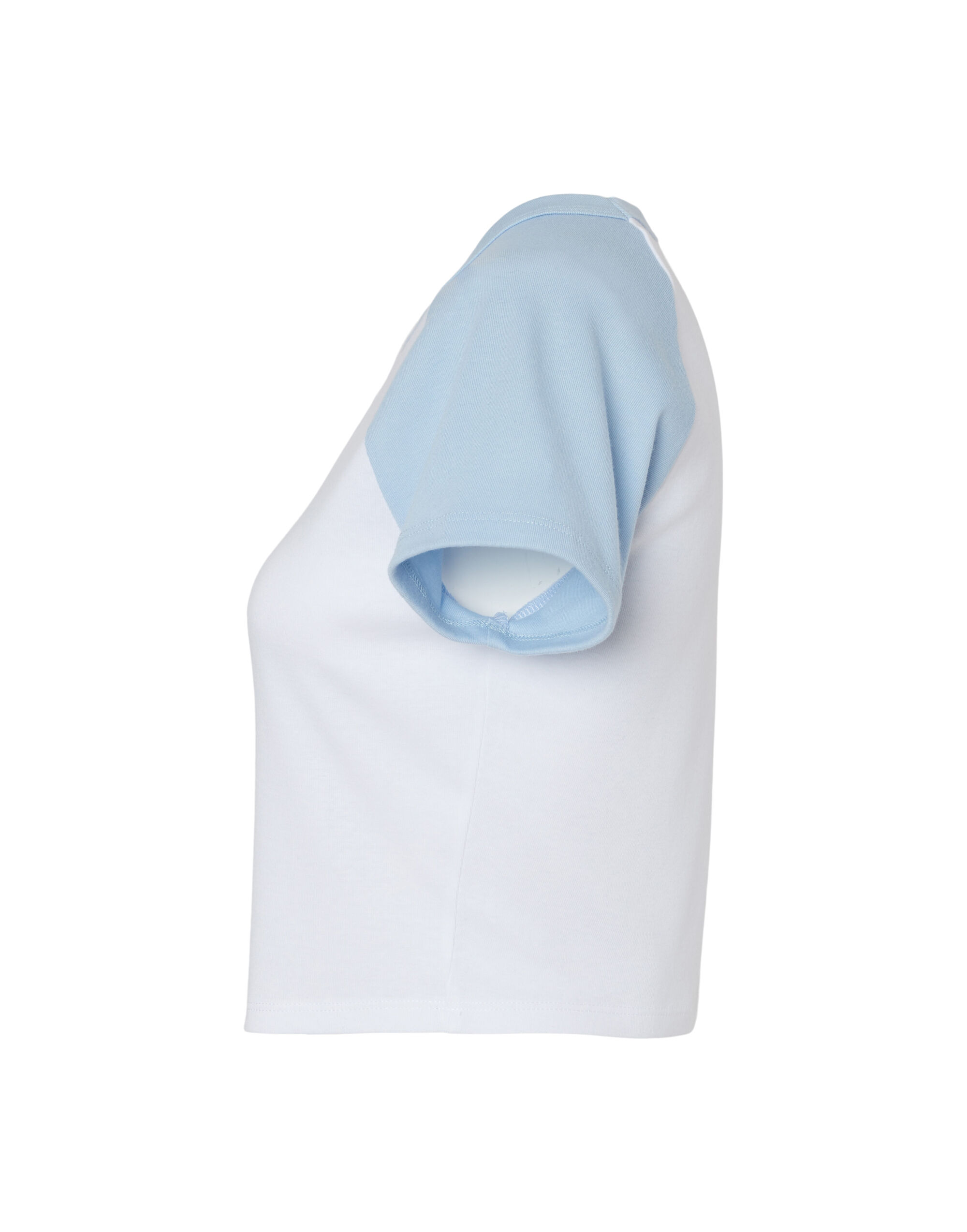 BE1201 Women’s Micro Rib Raglan Baby Tee White/Baby Blue