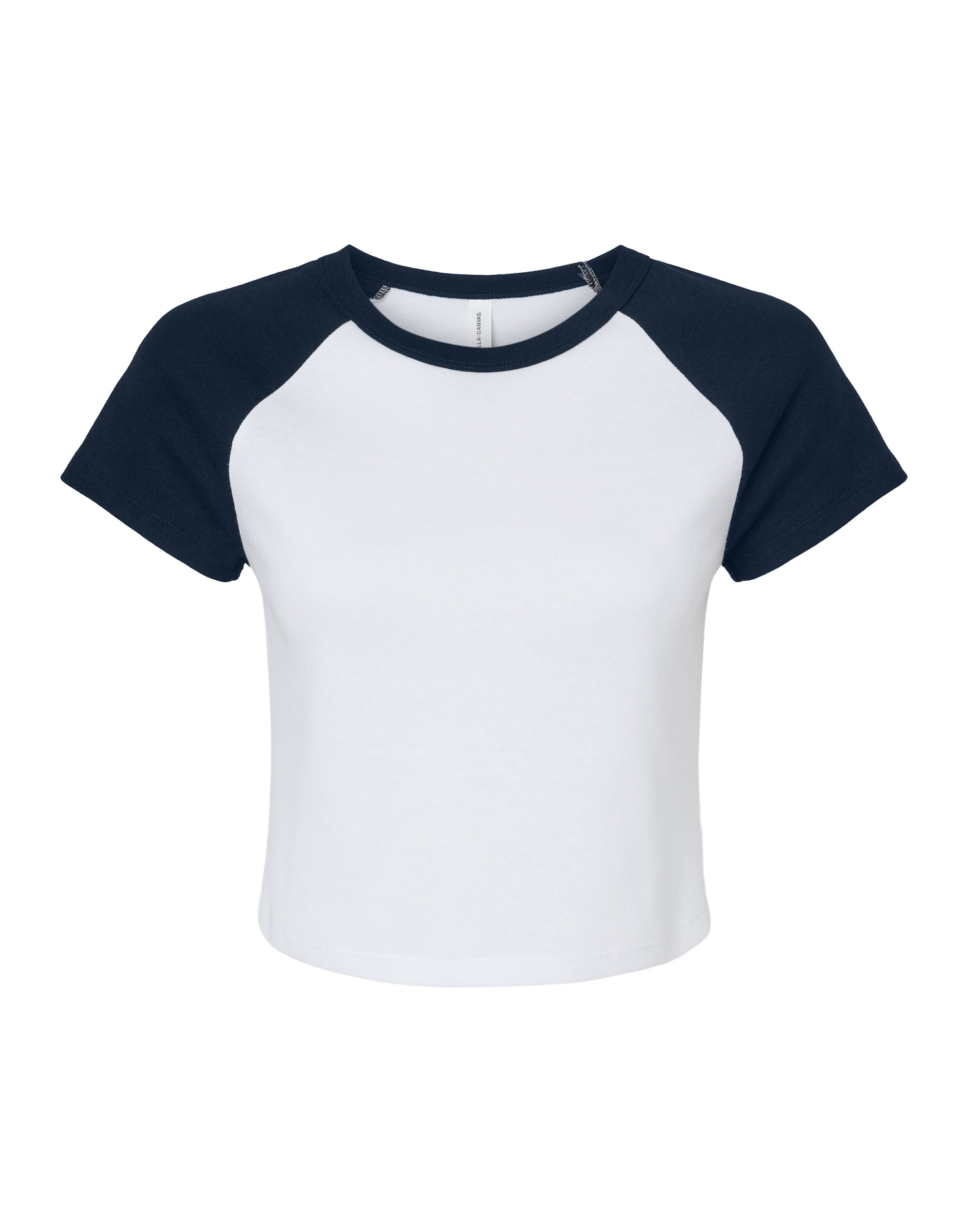 BE1201 Women’s Micro Rib Raglan Baby Tee White/Navy BE1201 Women’s Micro Rib Raglan Baby Tee White/Navy