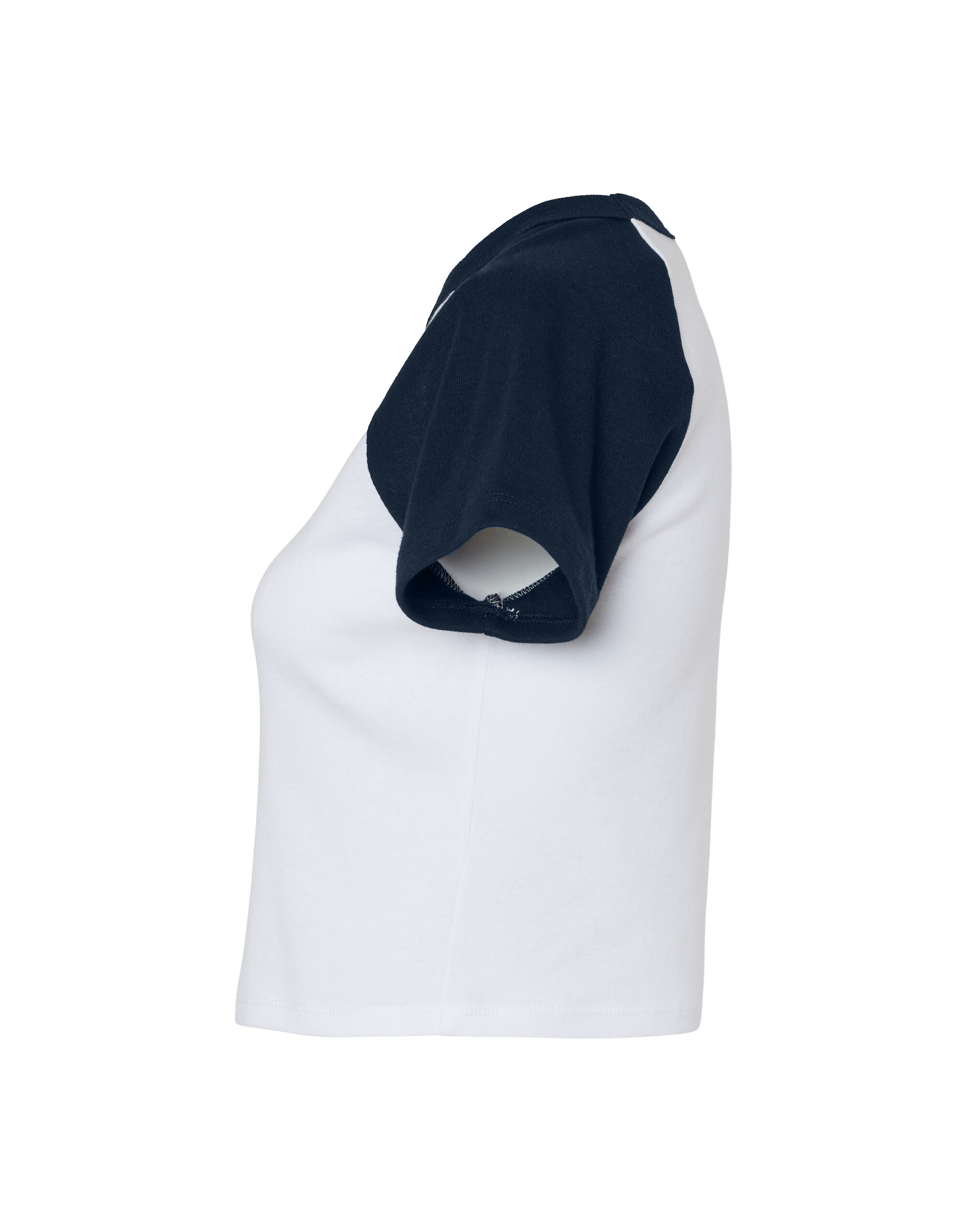 BE1201 Women’s Micro Rib Raglan Baby Tee White/Navy