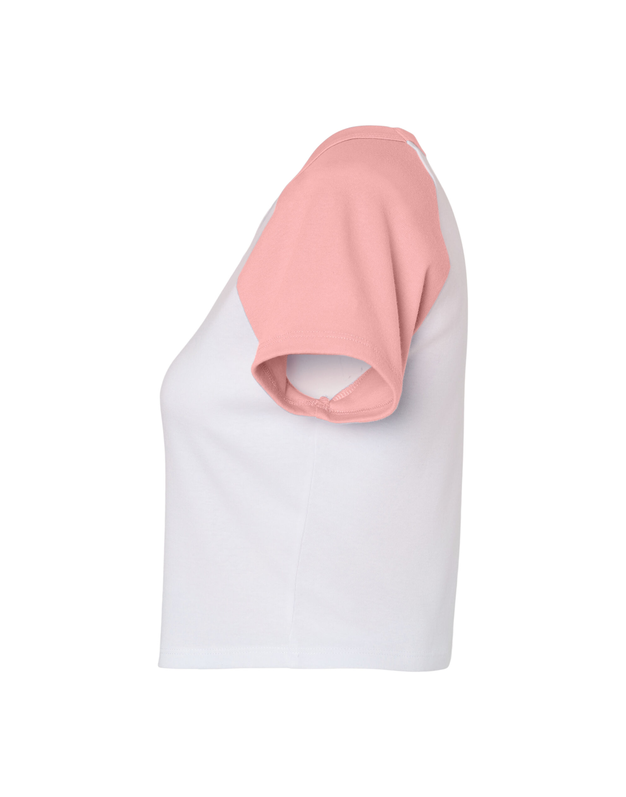 BE1201 Women’s Micro Rib Raglan Baby Tee White/Pink