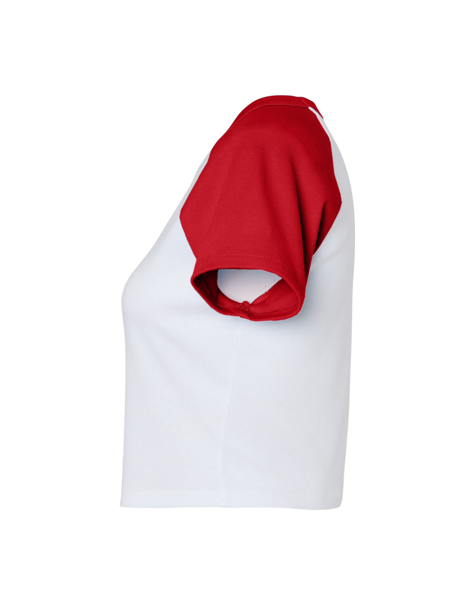 BE1201 Women’s Micro Rib Raglan Baby Tee White/Red