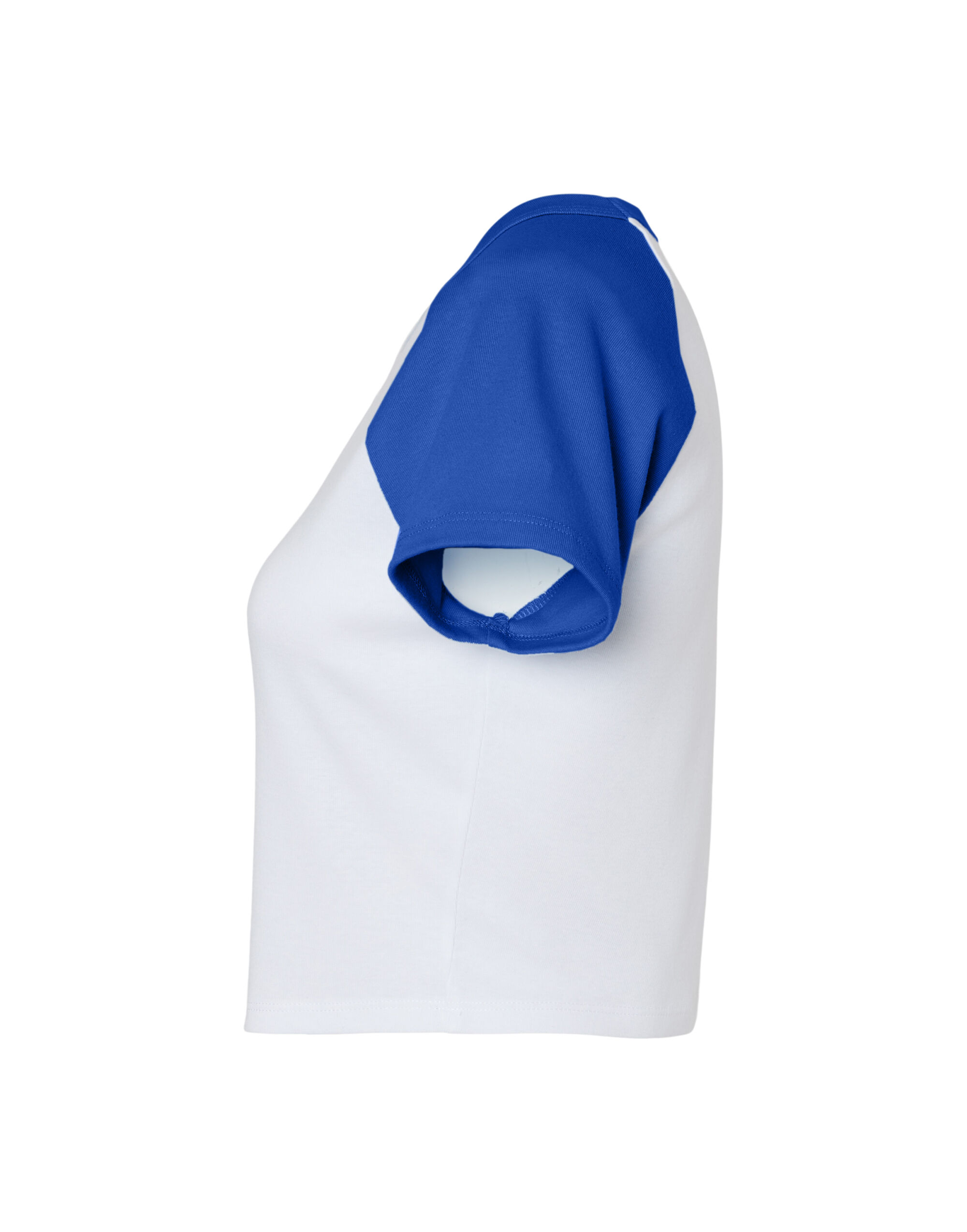 BE1201 Women’s Micro Rib Raglan Baby Tee White/True Royal