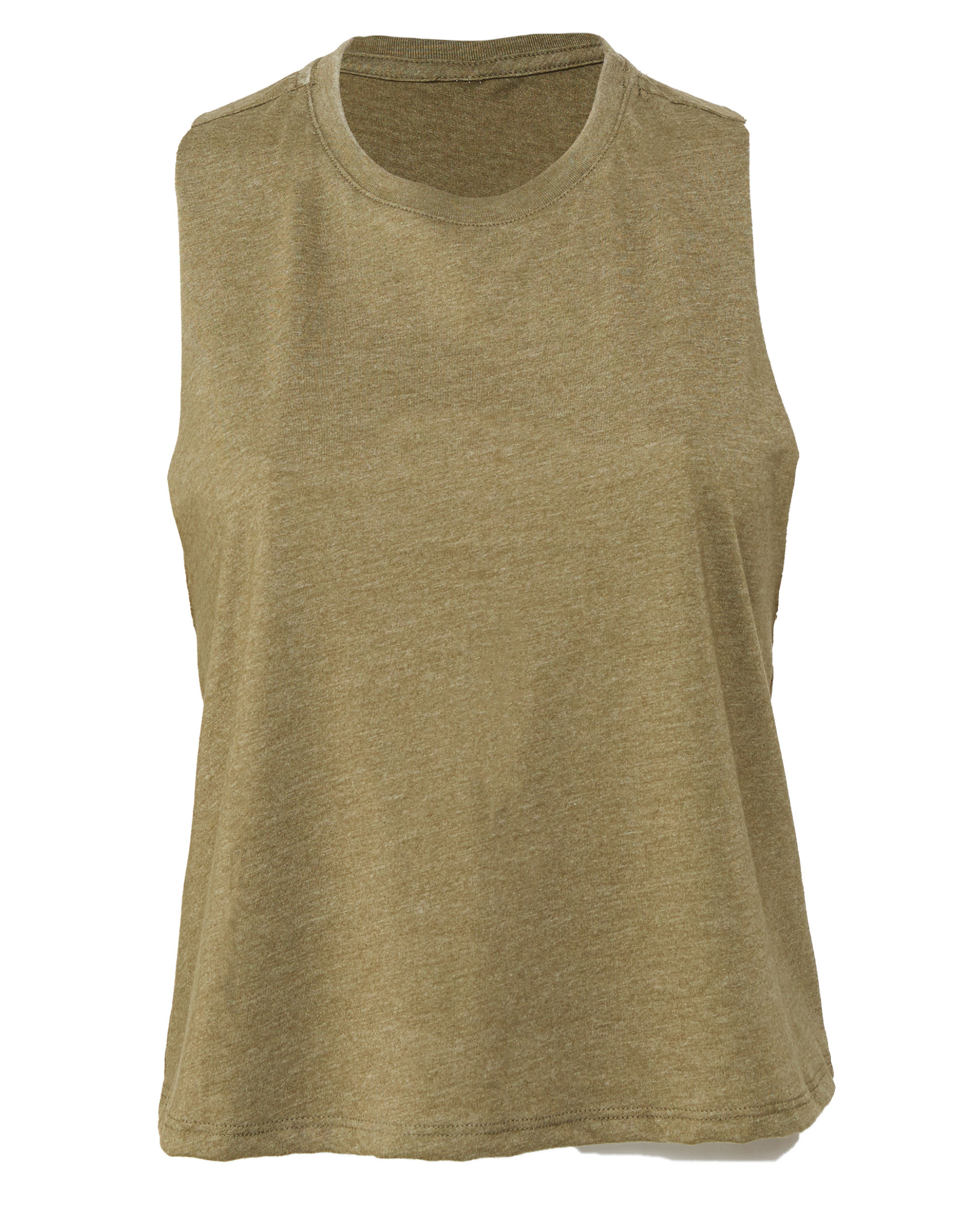 BE6682 Women’s Racerback Cropped Tank Heather Olive