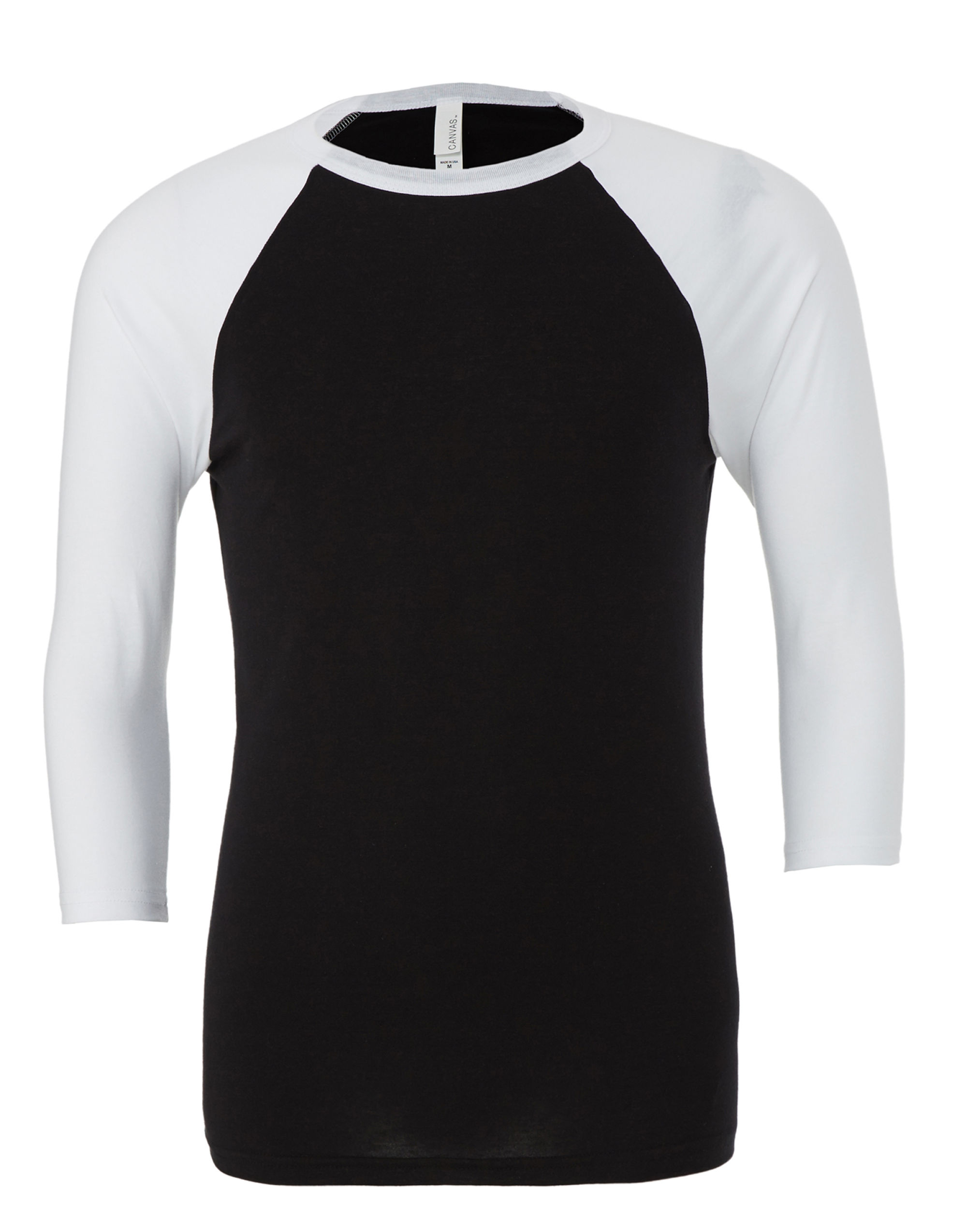 CA3200 Canvas Unisex 3/4 Sleeve Baseball Tee Black/White