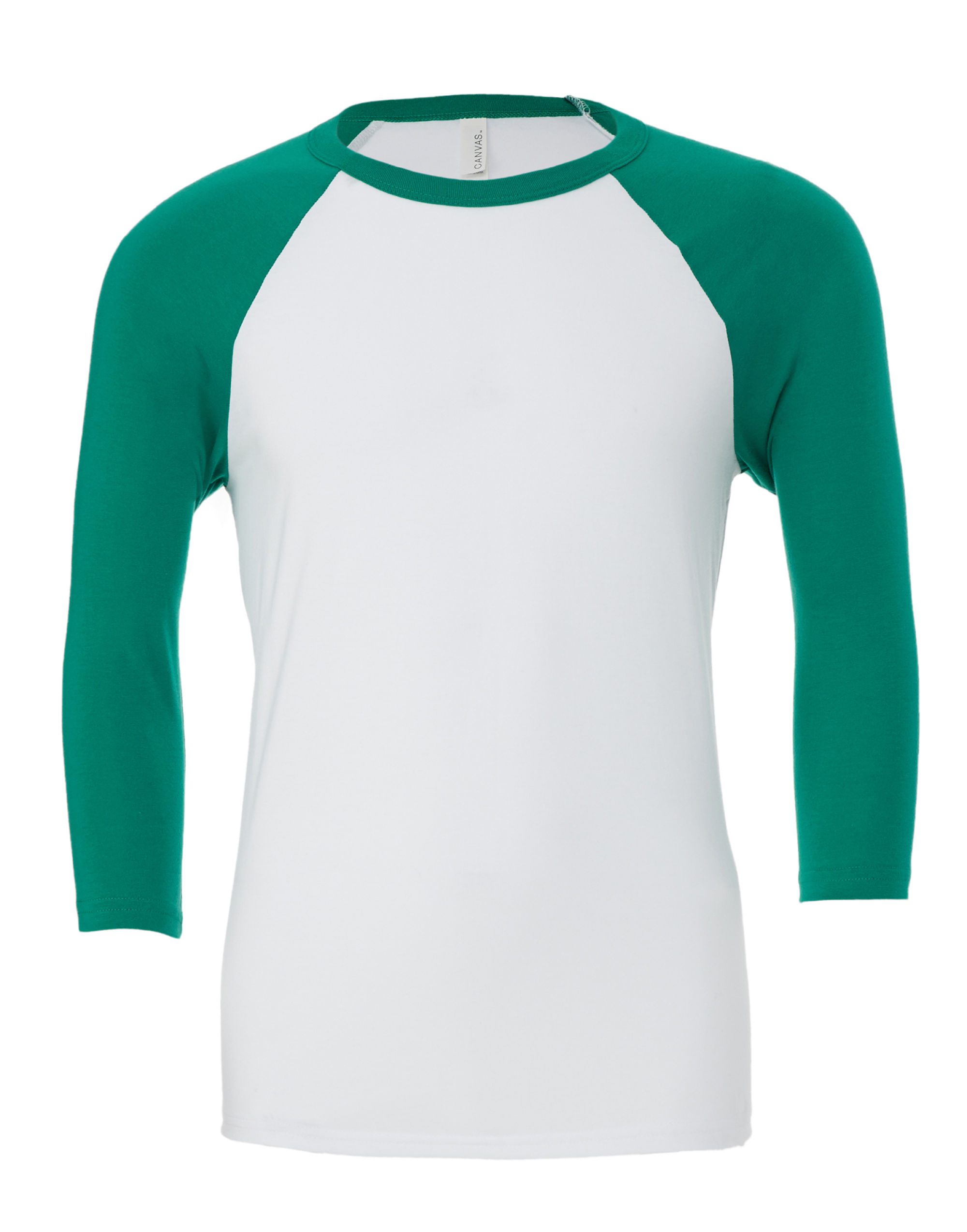 CA3200 Canvas Unisex 3/4 Sleeve Baseball Tee White/Kelly Green