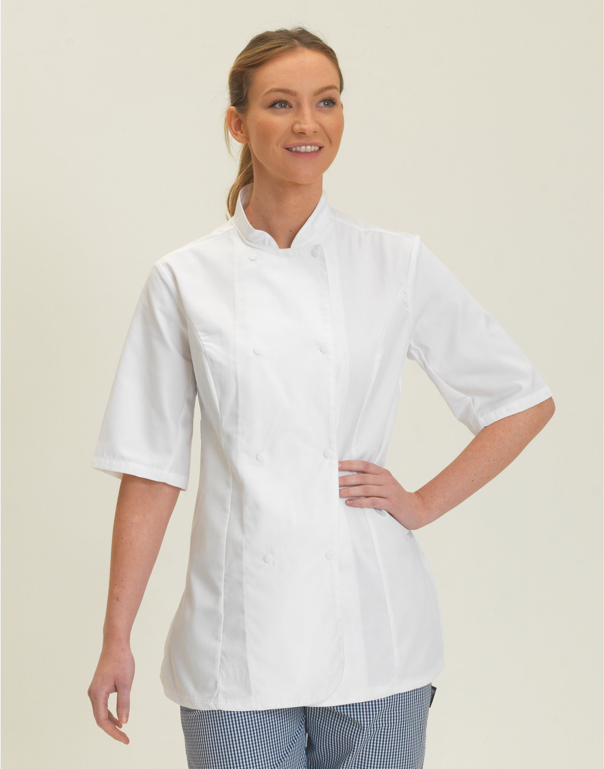 DD33S Ladies’ Short Sleeve Fitted Chef’s Jacket White