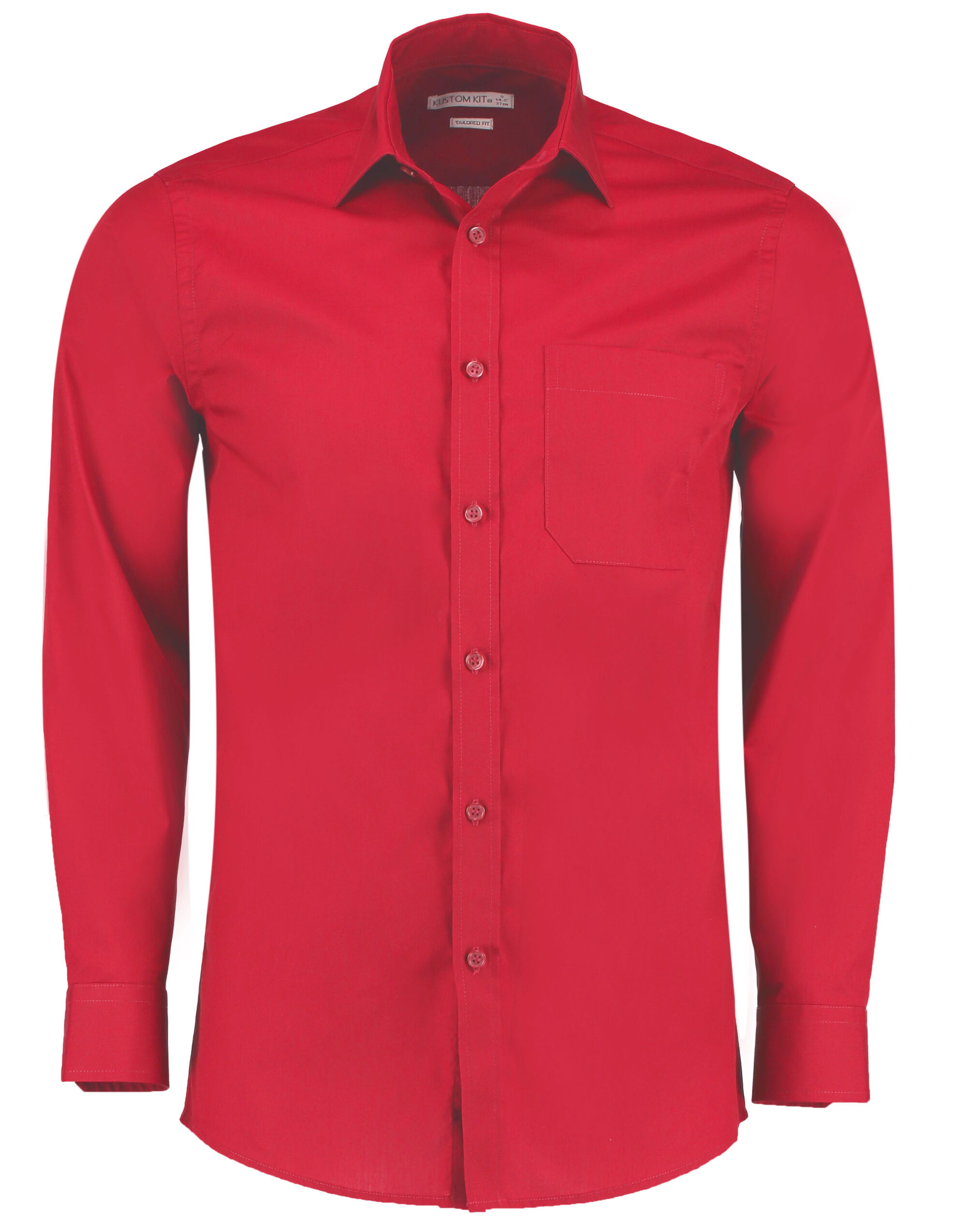 Red Tailored Fit Long Sleeve Poplin Shirt