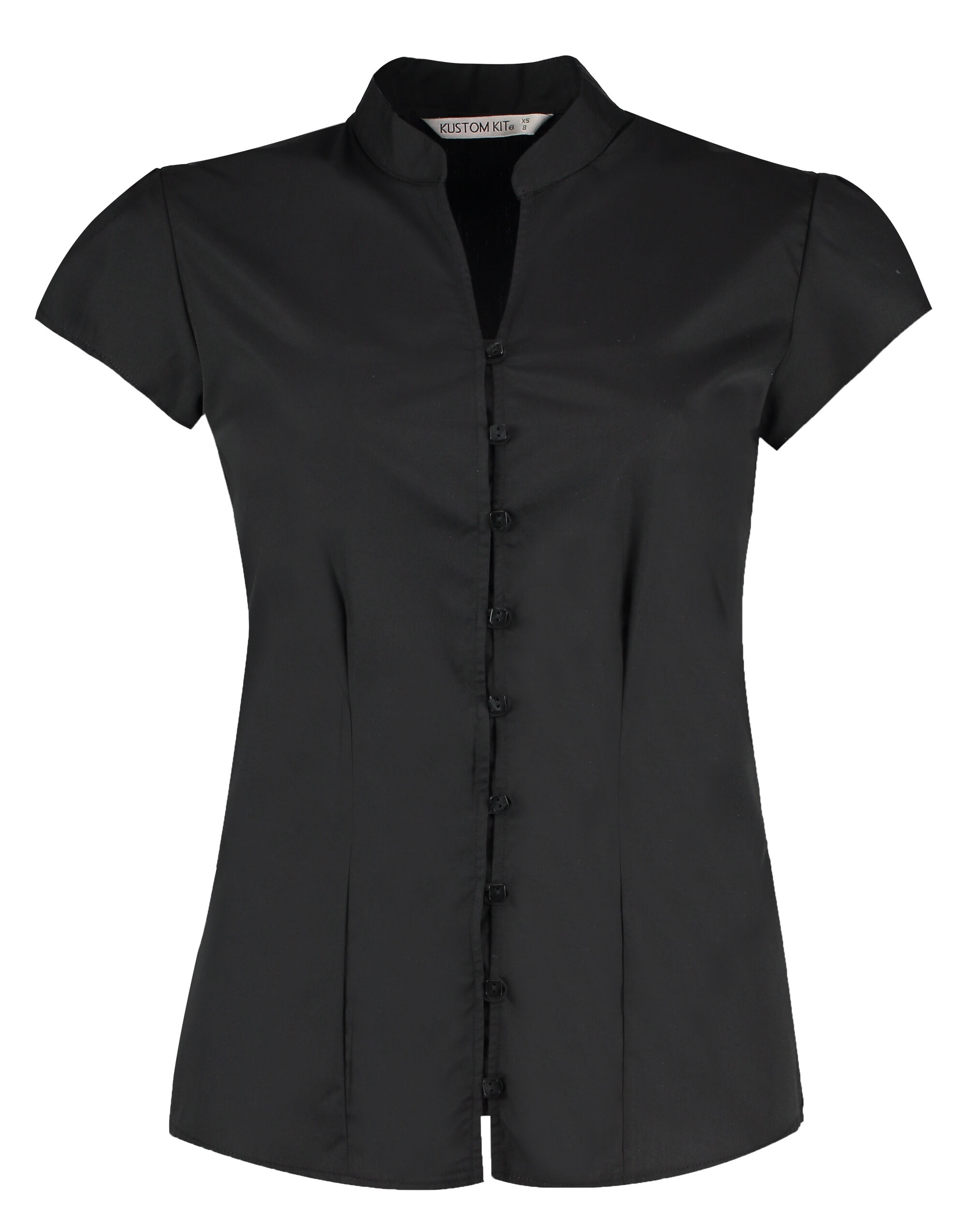 KK727 Tailored Fit Cap Sleeve Mandarin Collar Blouse Black KK727 Tailored Fit Cap Sleeve Mandarin Collar Blouse Black
