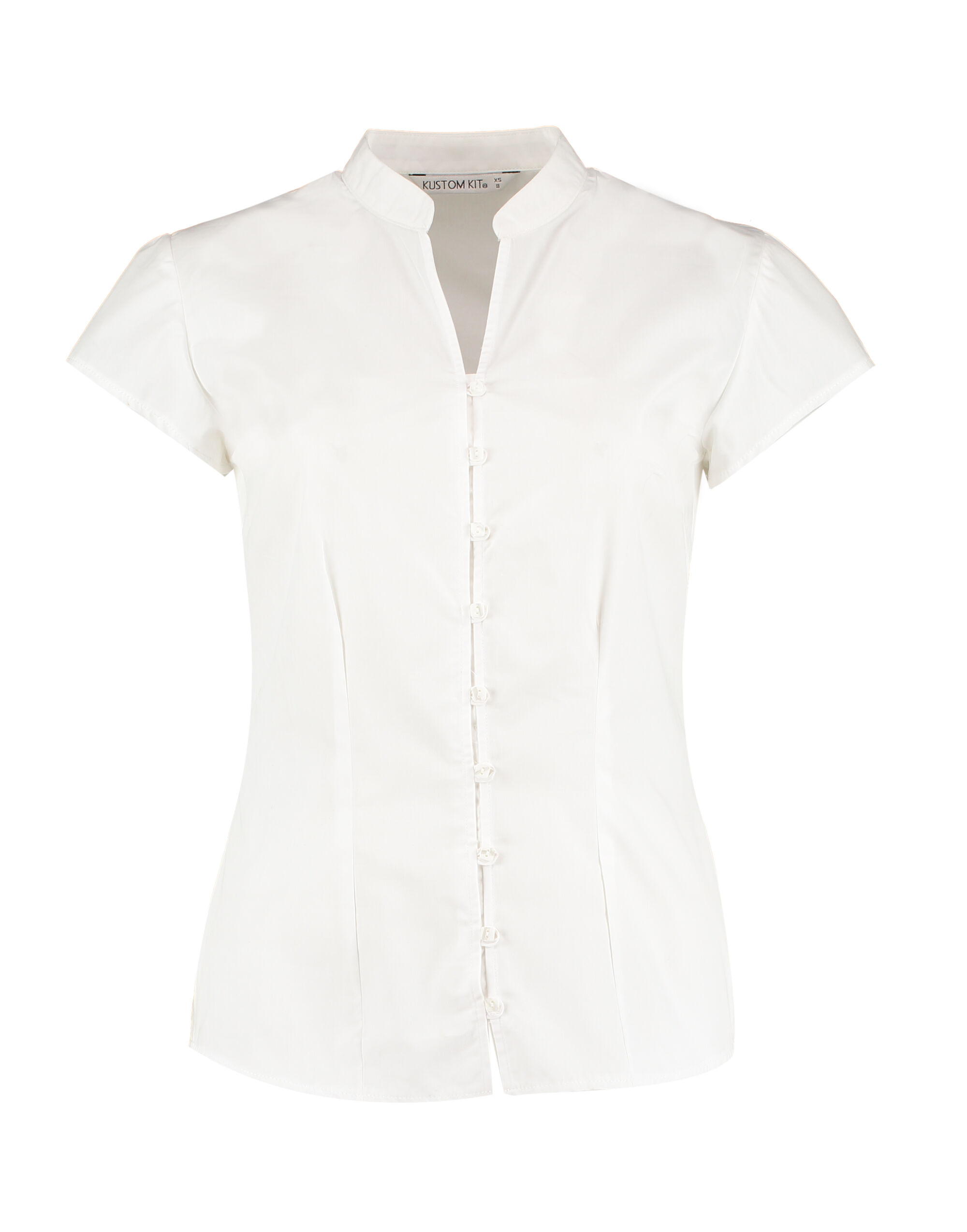 KK727 Tailored Fit Cap Sleeve Mandarin Collar Blouse White KK727 Tailored Fit Cap Sleeve Mandarin Collar Blouse White