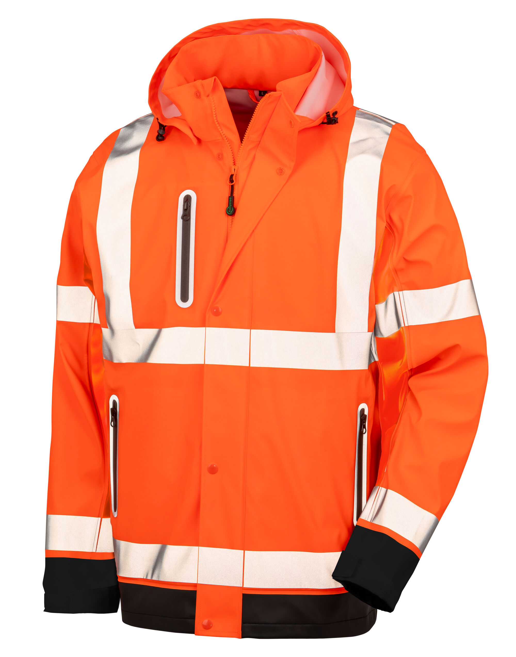 R507X Fluorescent Orange/Black Heavy Duty Prism PU Safe & Dry Jacket With Recycled Backing