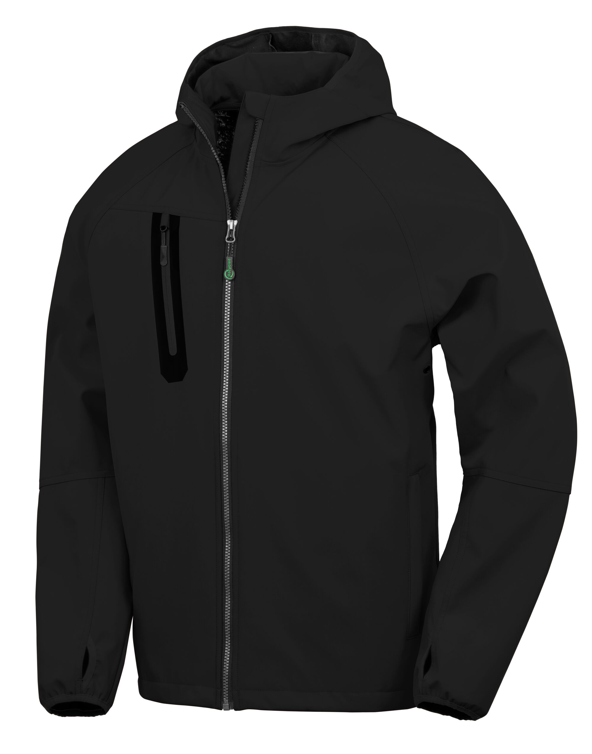 R909X Black/Black 3-Layer Recycled Printable Casual Hooded Softshell R909X Black/Black 3-Layer Recycled Printable Casual Hooded Softshell