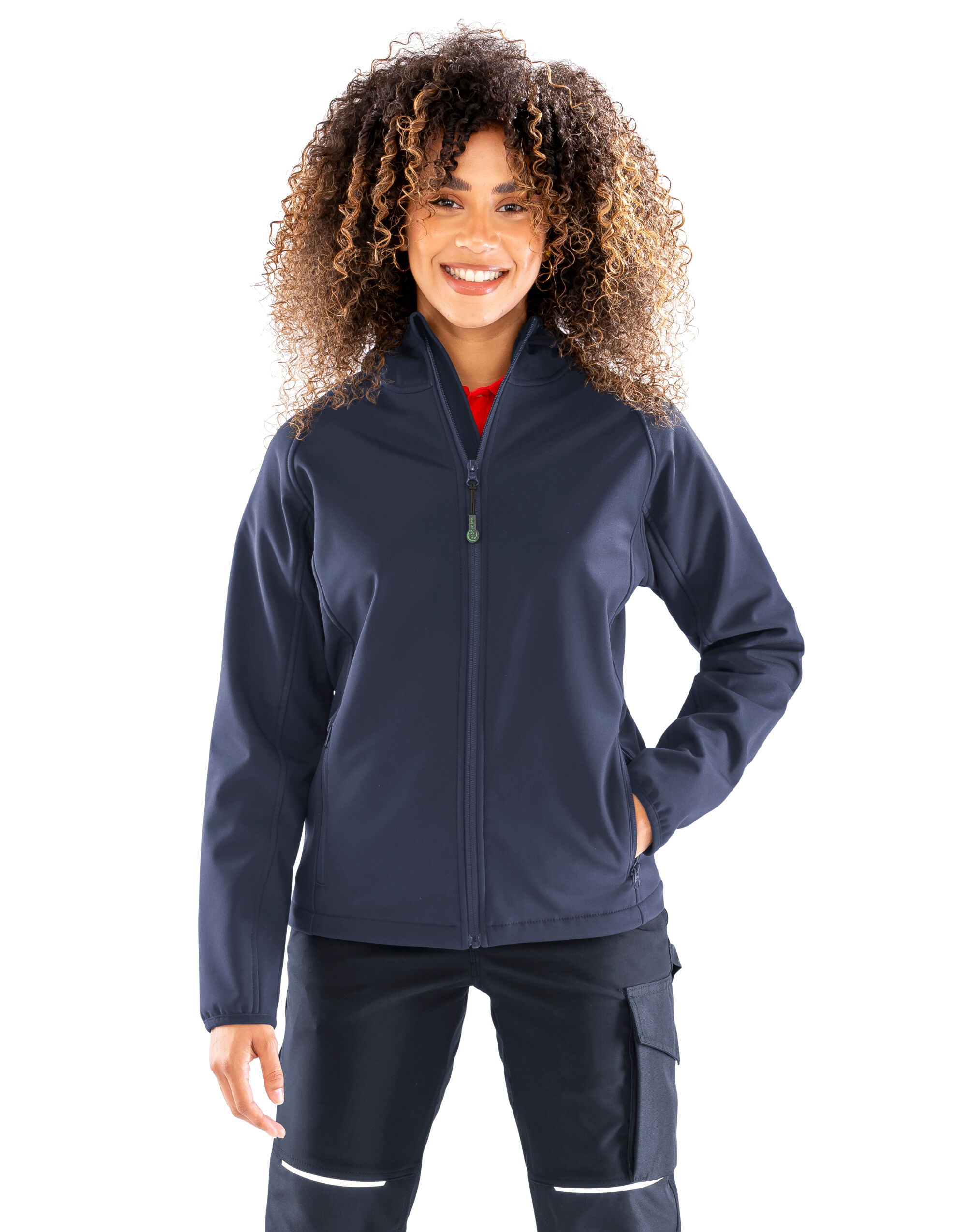 R911F Navy Ladies 3-Layer Recycled Printable Hooded Softshell