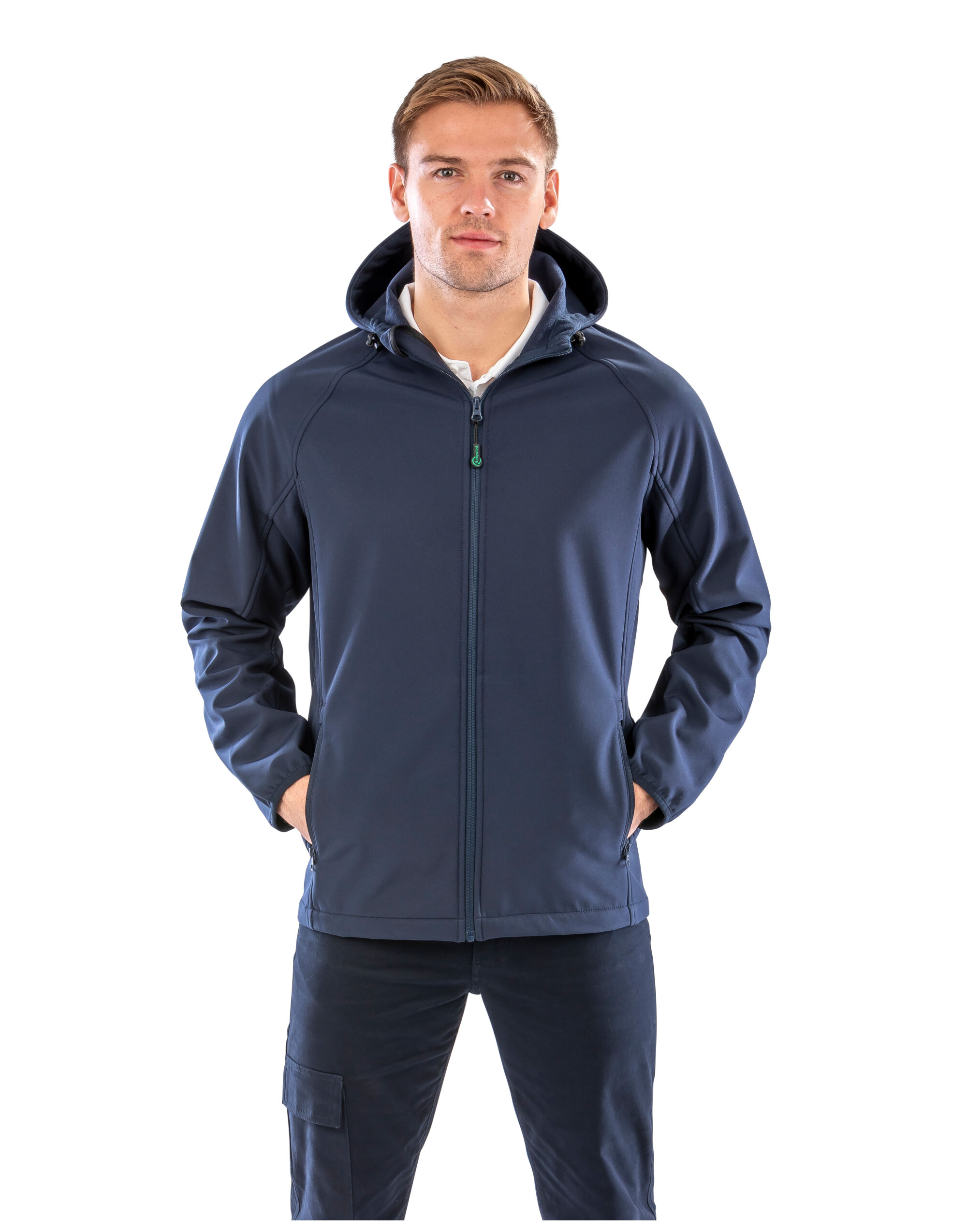 R911M Navy Recycled 3-Layer Printable Hood Softshell