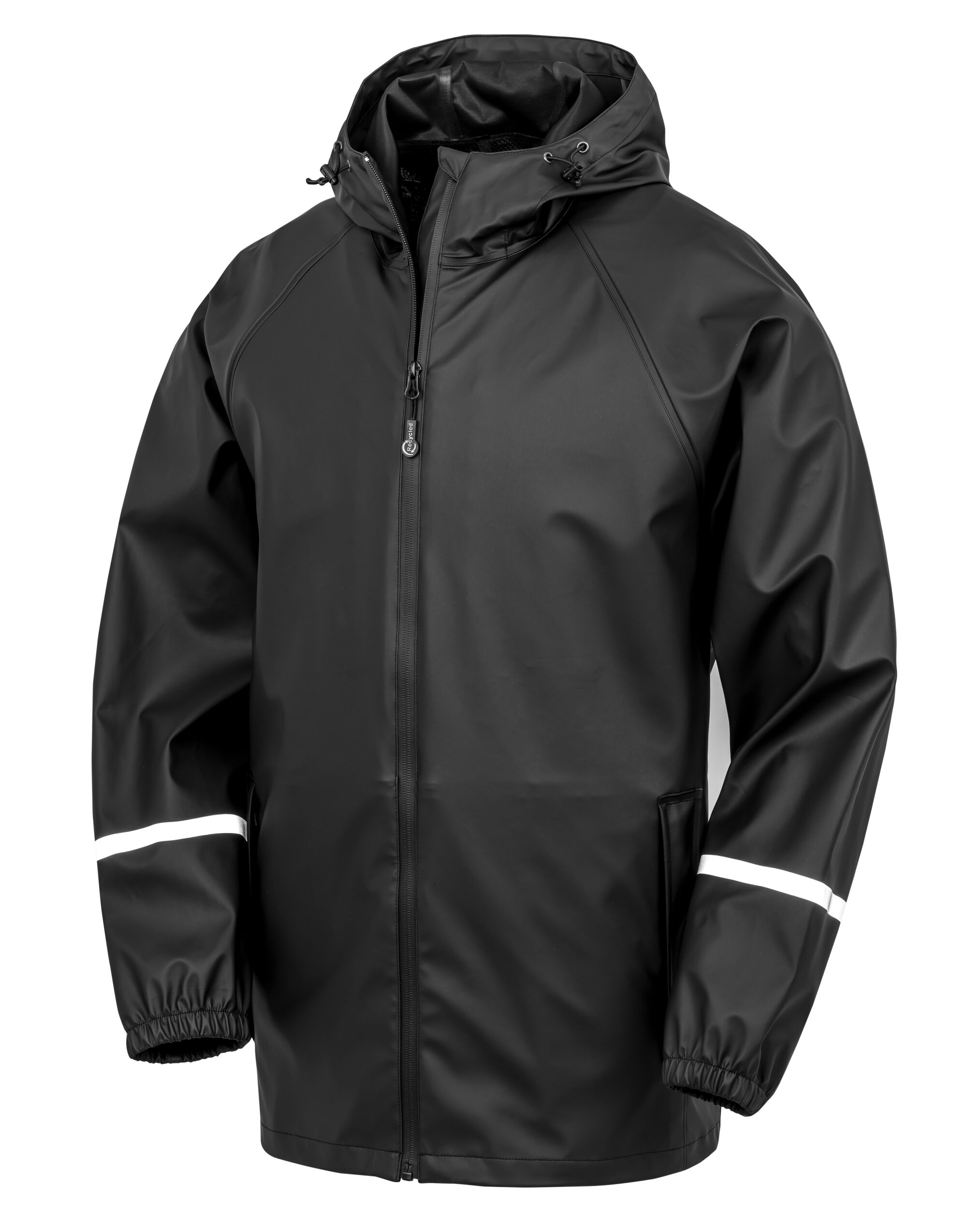 R915X Prism PU Waterproof Jacket With Reflective Bands and Recycled Backing Black R915X Prism PU Waterproof Jacket With Reflective Bands and Recycled Backing Black
