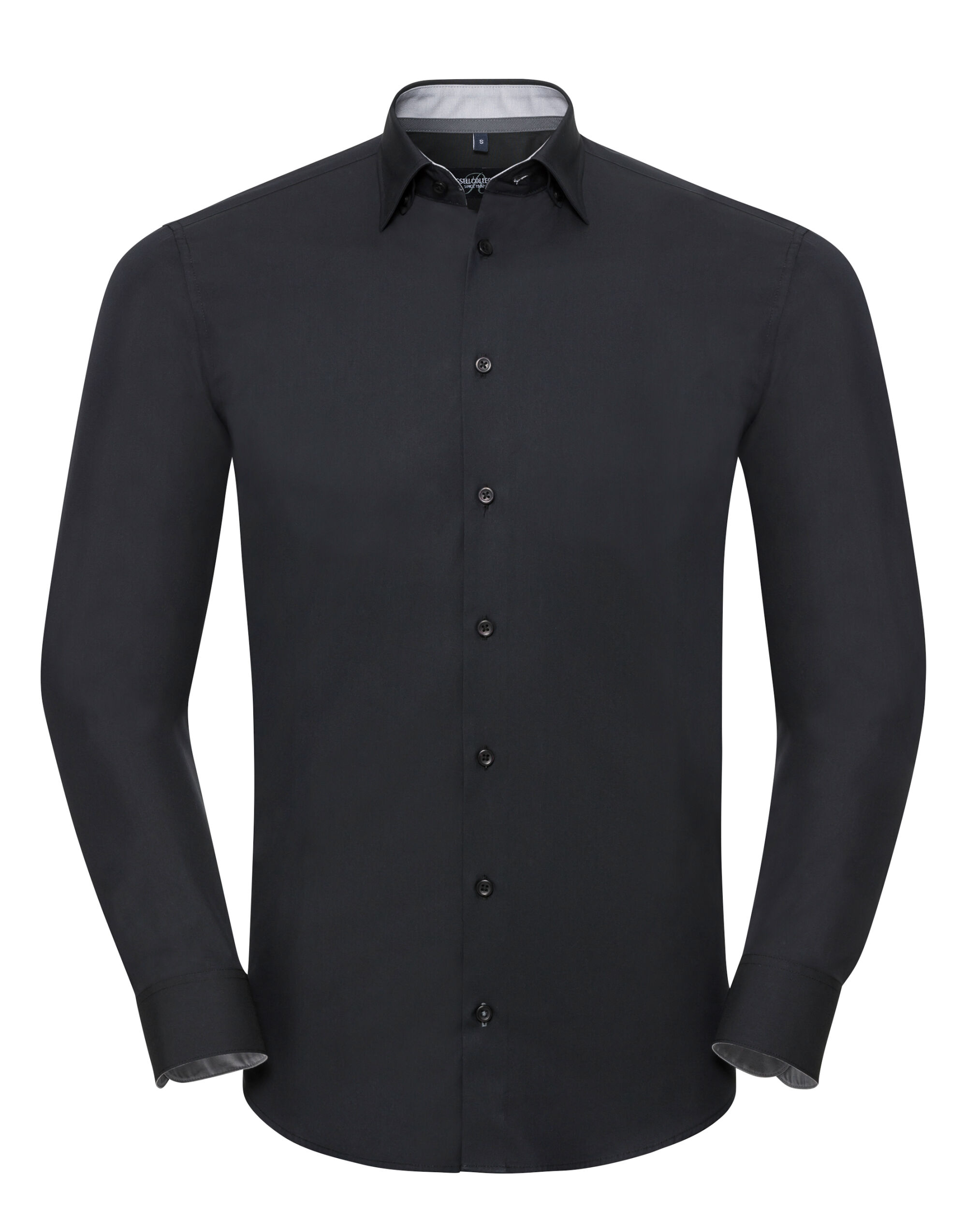 R966M Men’s Long Sleeve Tailored Contrast Ultimate Stretch Shirt Black/Oxford Grey/Convoy Grey