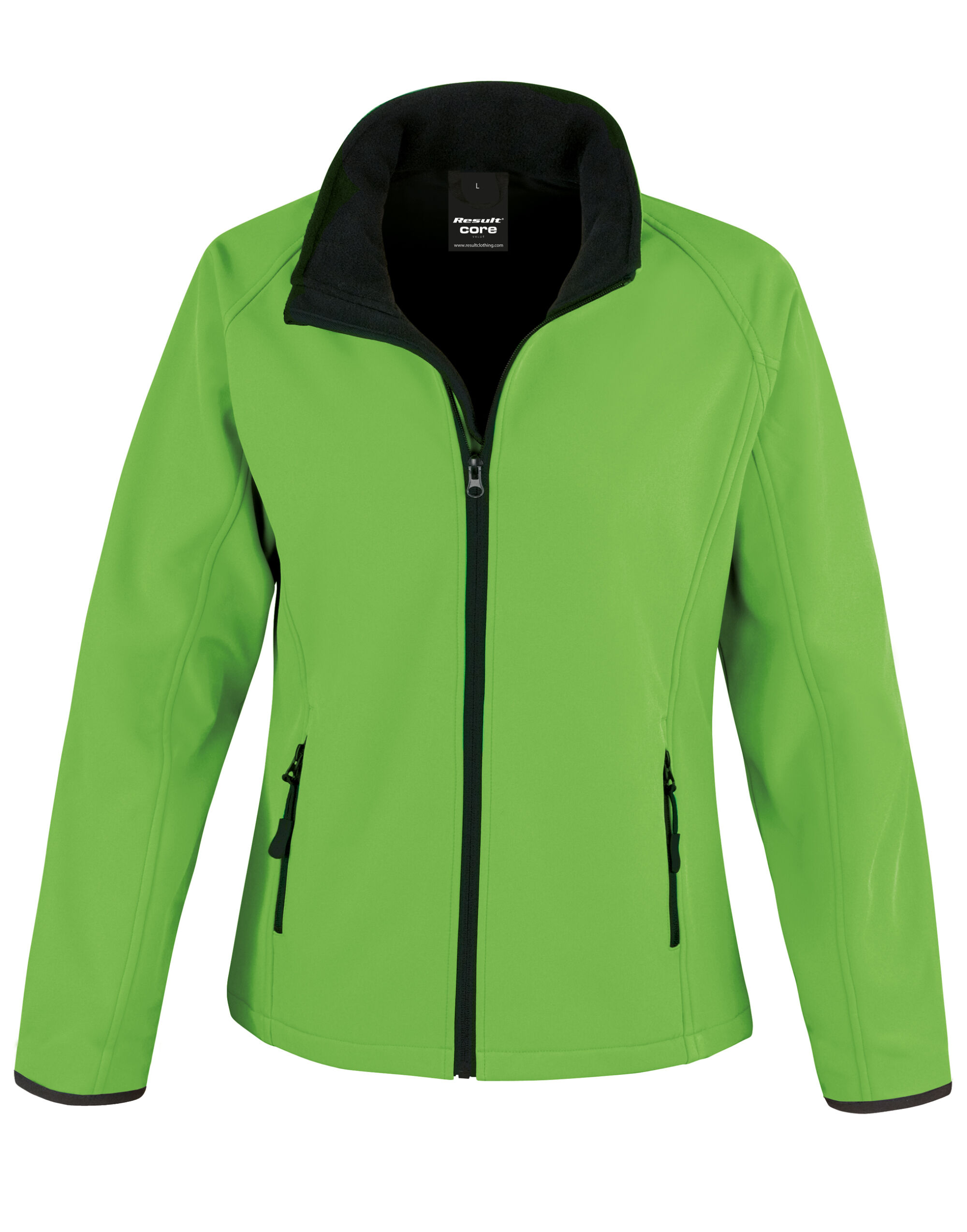 R231F Ladies’ Printable Softshell Jacket with Recycled Inner Fleece Vivid Green/Black