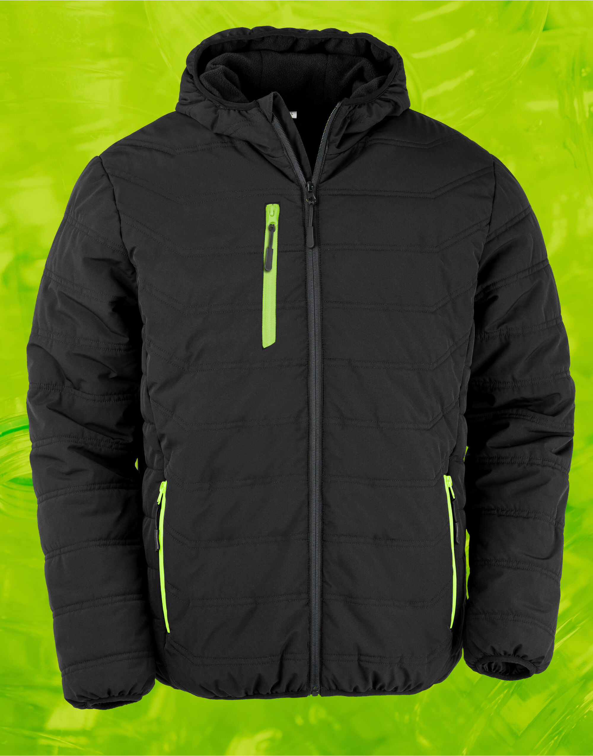 R240X Black Compass Padded Winter Jacket Black/Lime Green