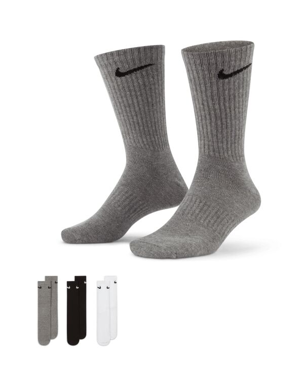 SX7676 White, Grey & Black Everyday Lightweight Crew Socks (3 Pairs)