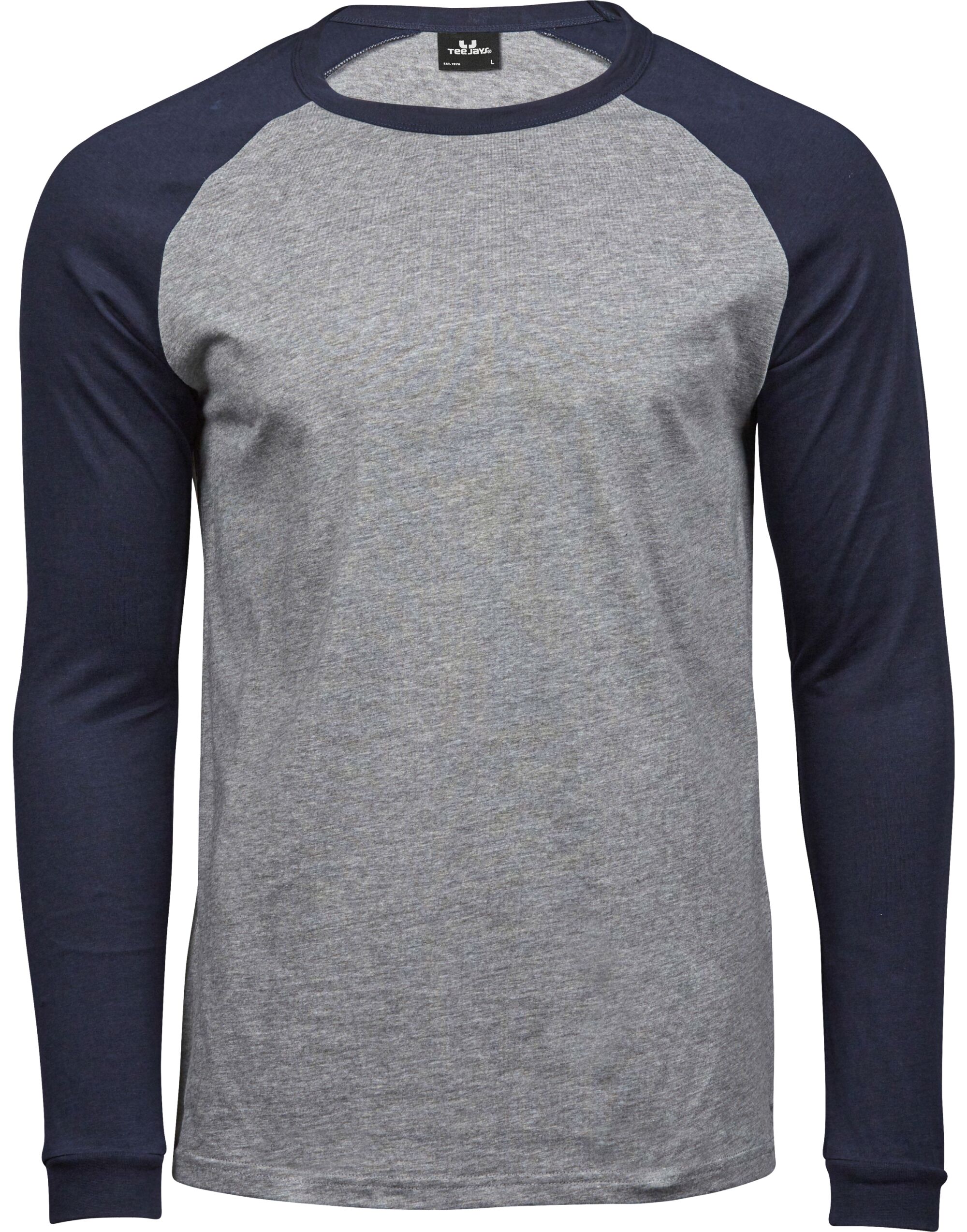 TJ5072 Men’s Baseball Tee Heather Grey/Navy