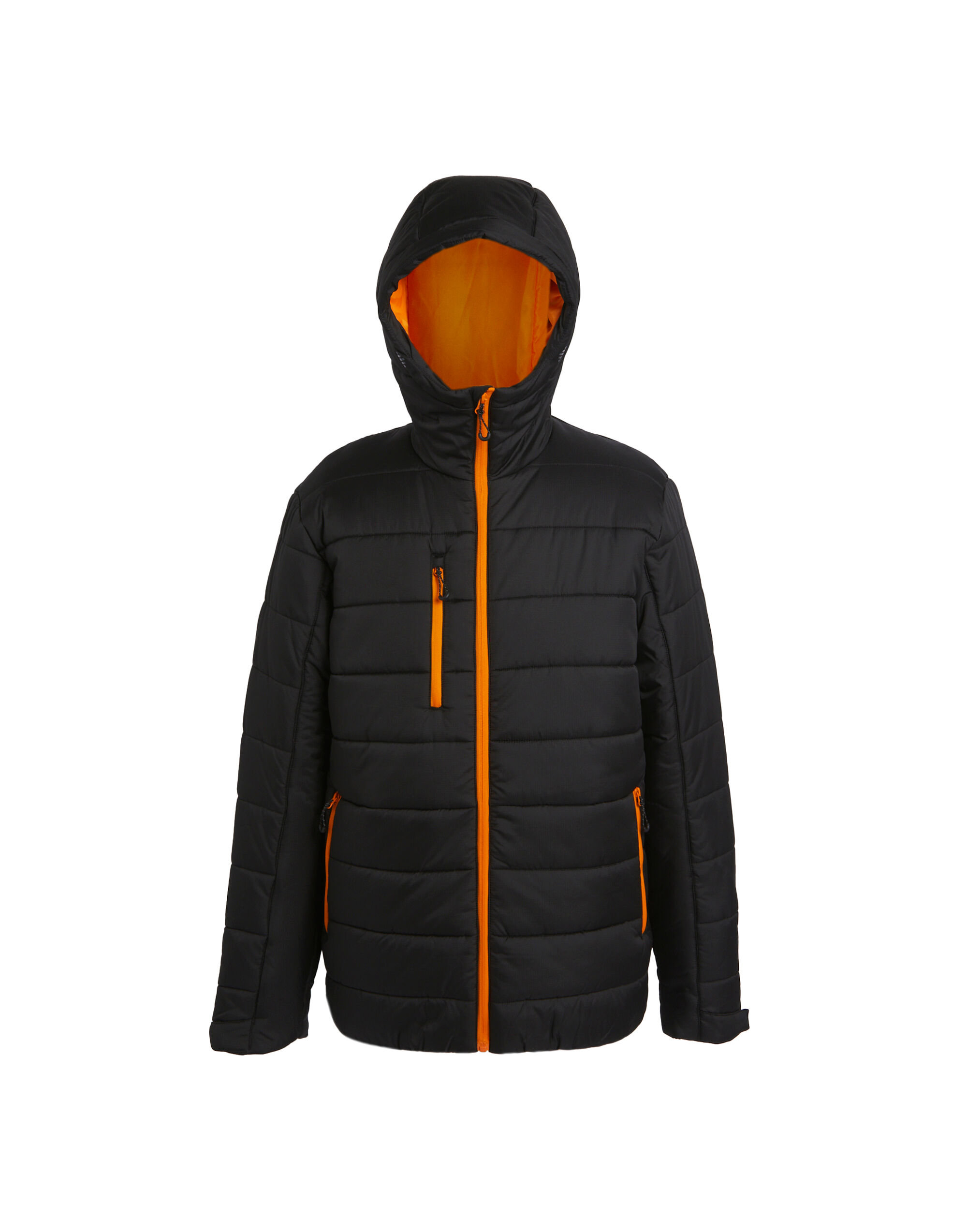 TRA241 Men’s Navigate Thermal Jacket Black Orange Pop