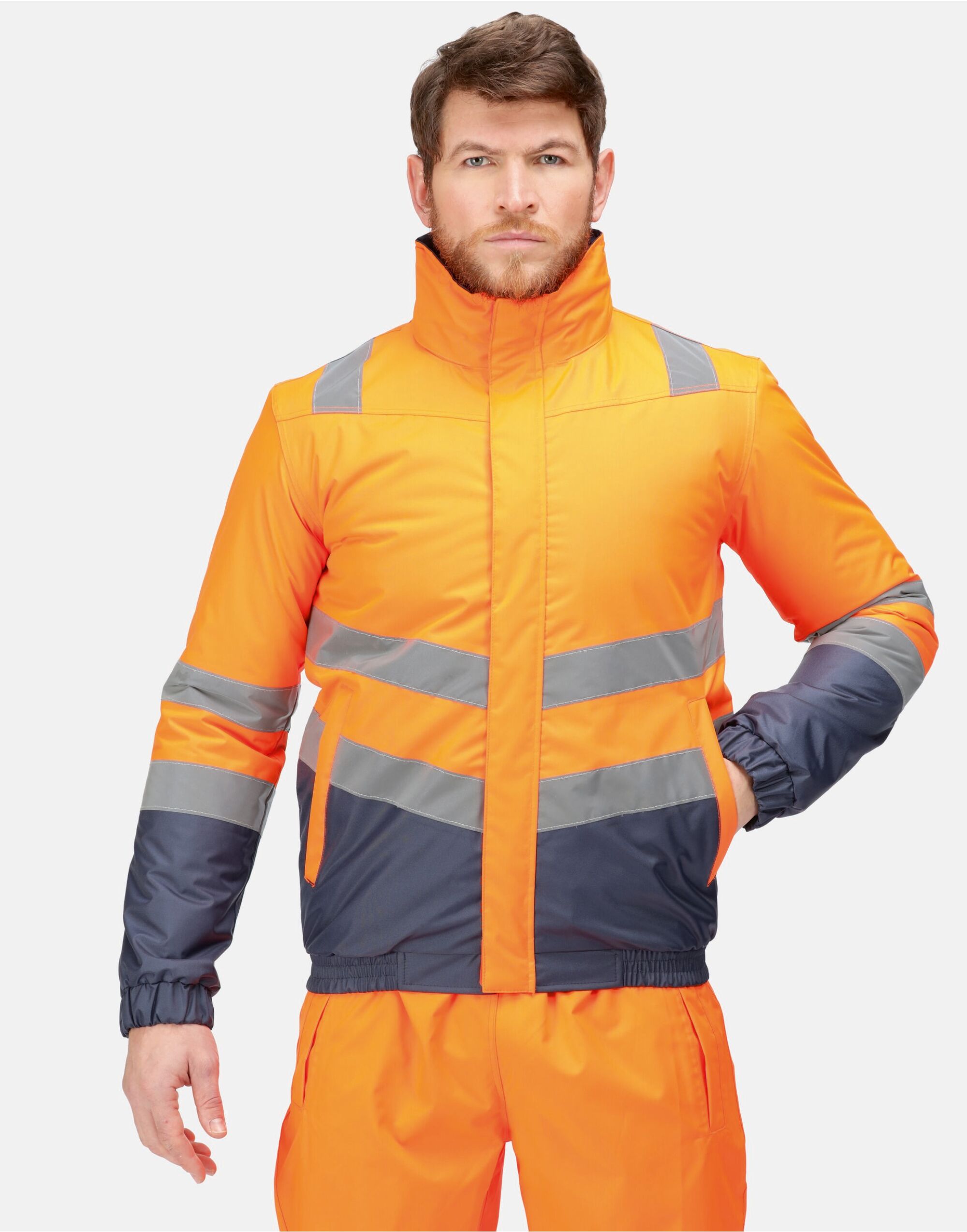 TRA218 Pro Hi Vis Bomber Jacket Hi Vis Orange/Navy