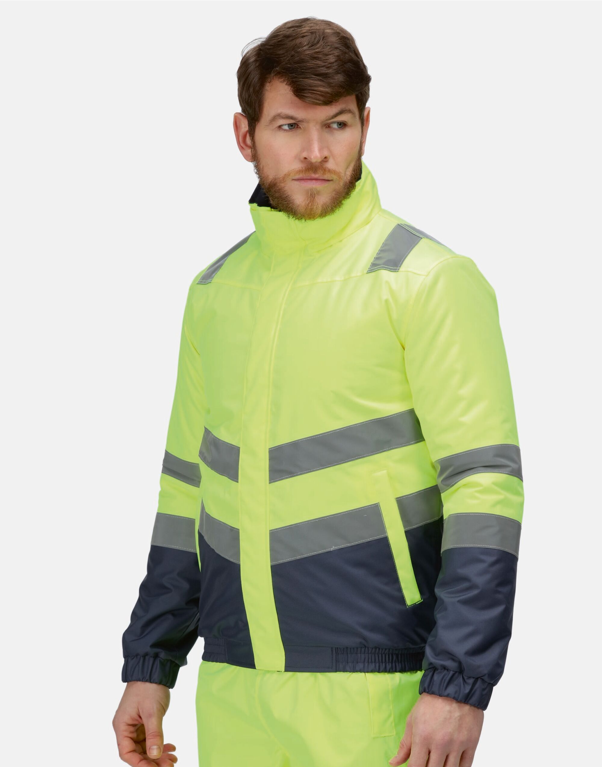 TRA218 Hi-Vis Yellow/Navy Pro Hi Vis Bomber Jacket
