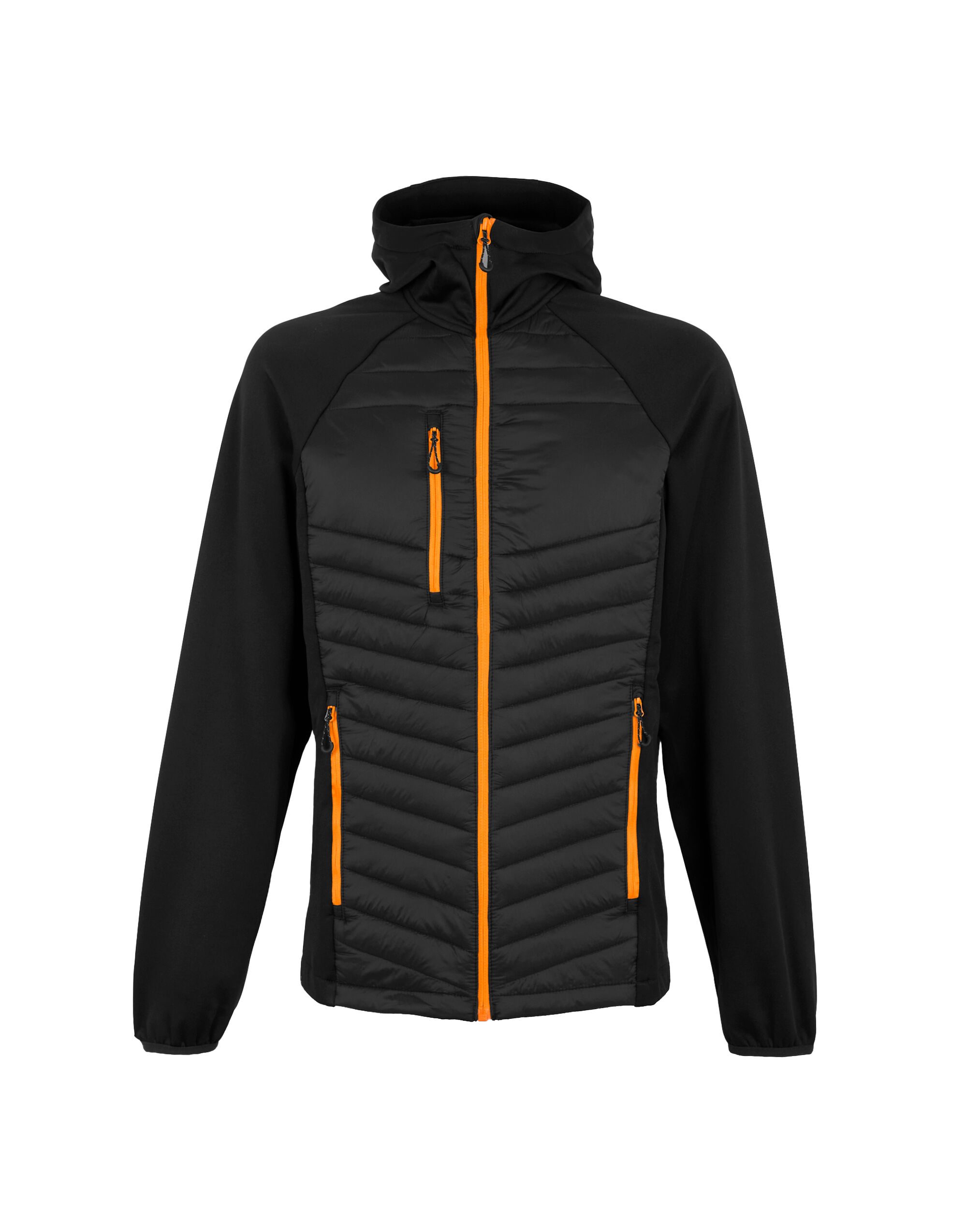 TRA549 Men’s Navigate Thermal Hybrid Jacket Black Orange Pop