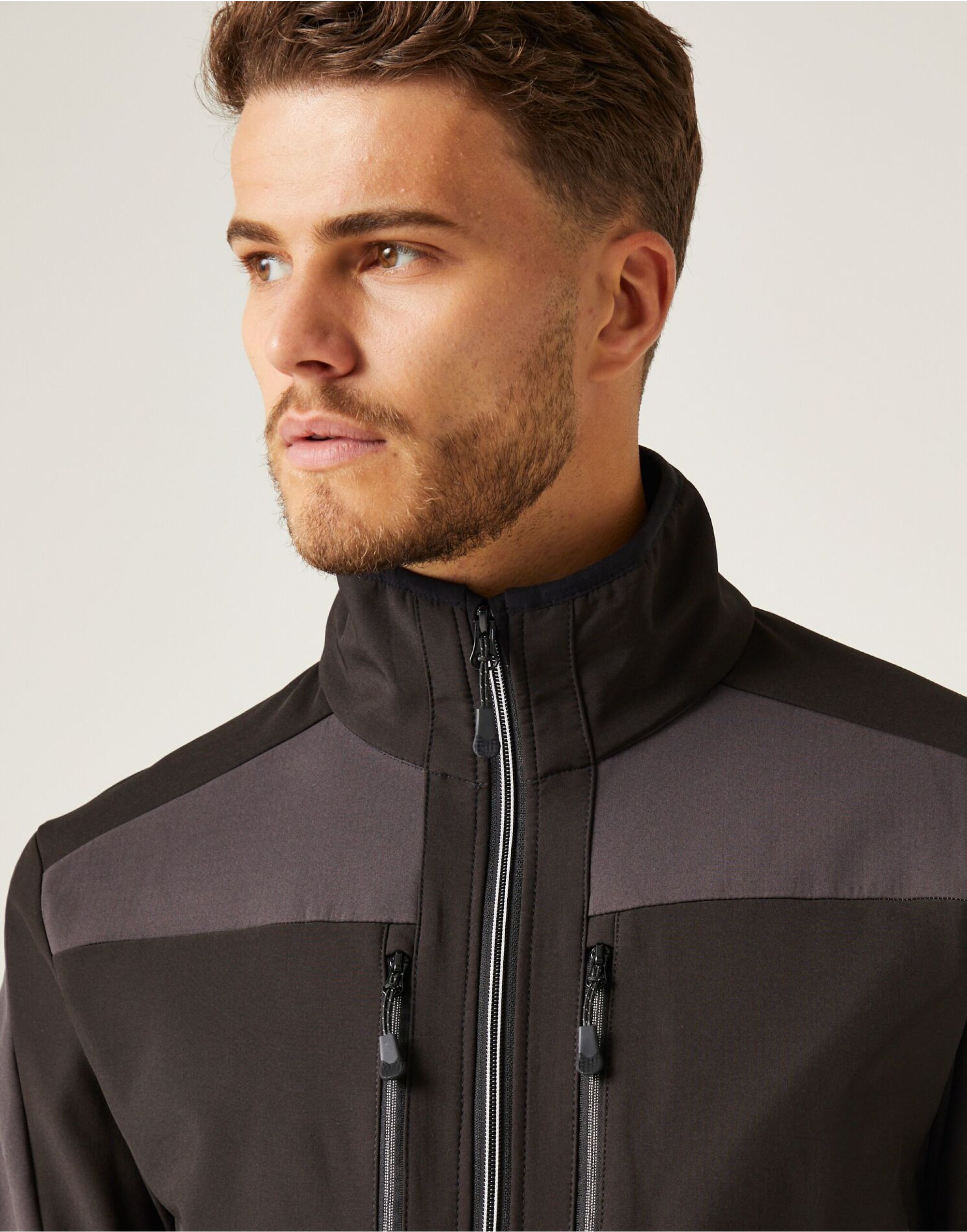 TRA753 Ash/Black E-Volve Unisex 2 Layer Softshell Jacket