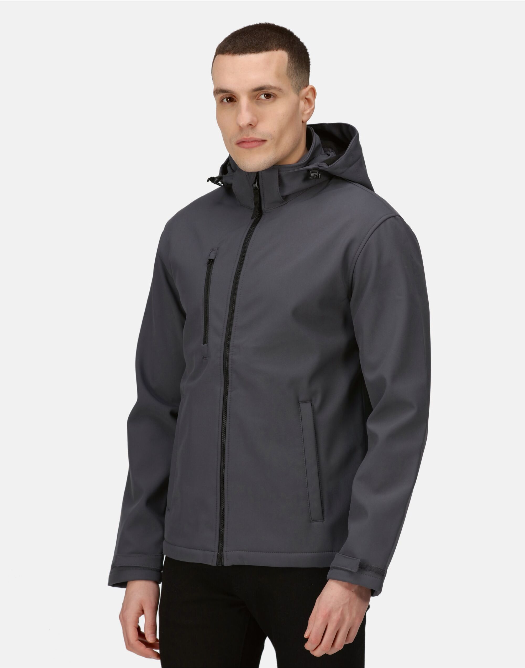 TRA701 Seal Grey/Black Venturer 3 Layer Hooded Softshell