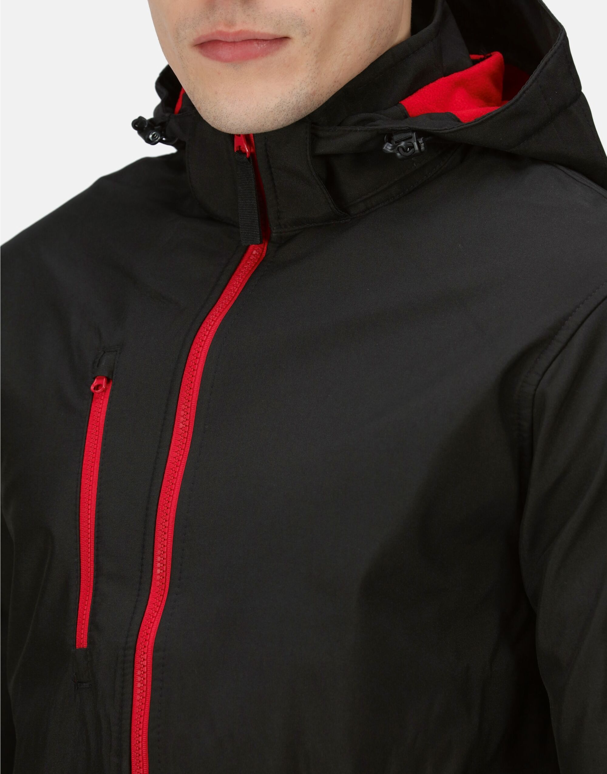 TRA701 Black/Red Venturer 3 Layer Hooded Softshell
