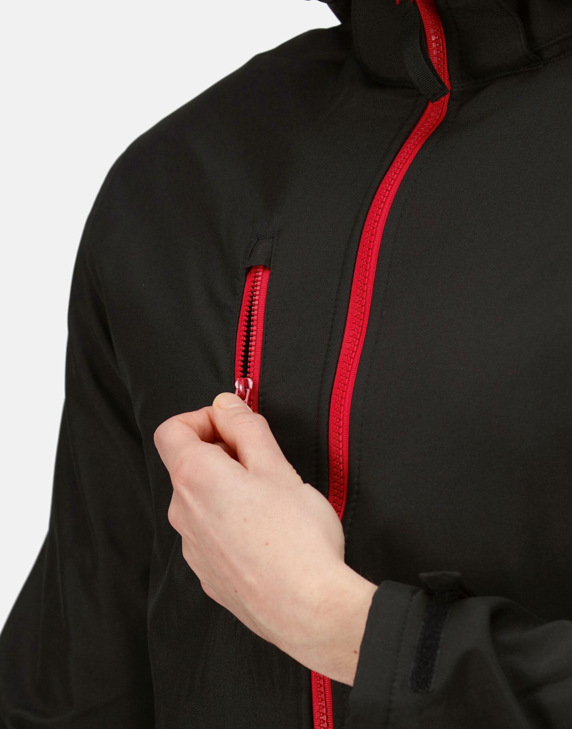 TRA701 Black/Red Venturer 3 Layer Hooded Softshell