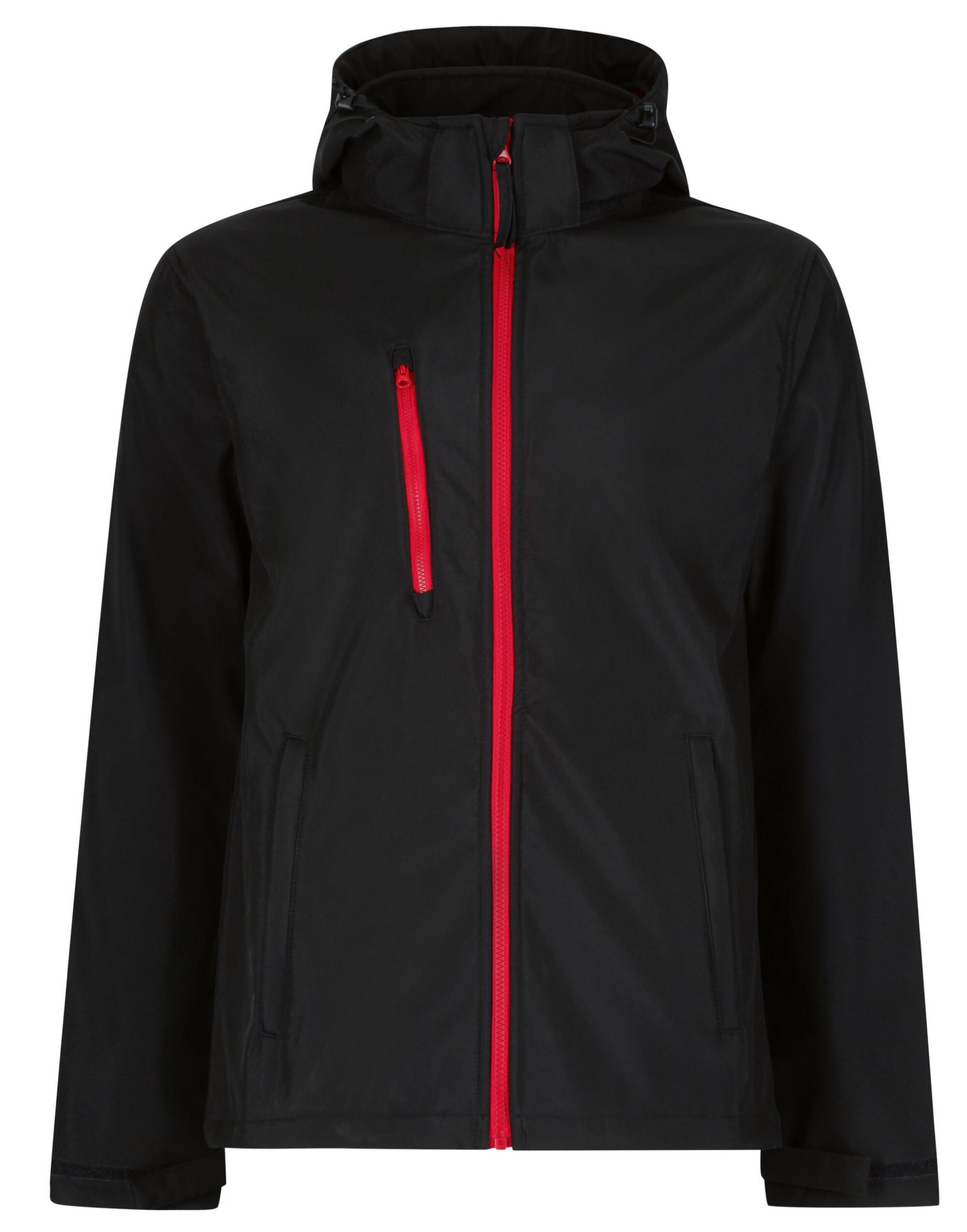 TRA701 Black/Red Venturer 3 Layer Hooded Softshell