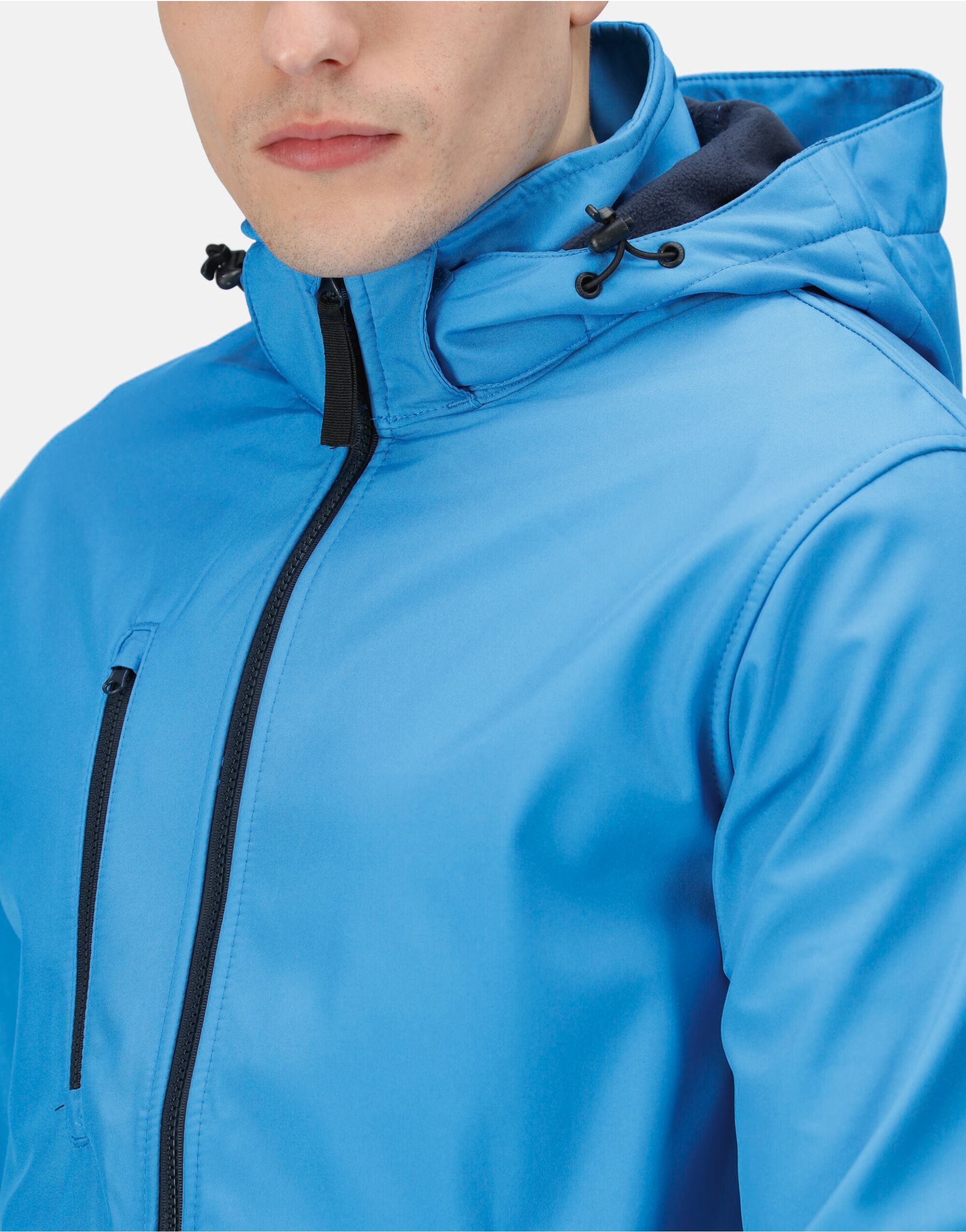 TRA701 French Blue / Navy Venturer 3 Layer Hooded Softshell