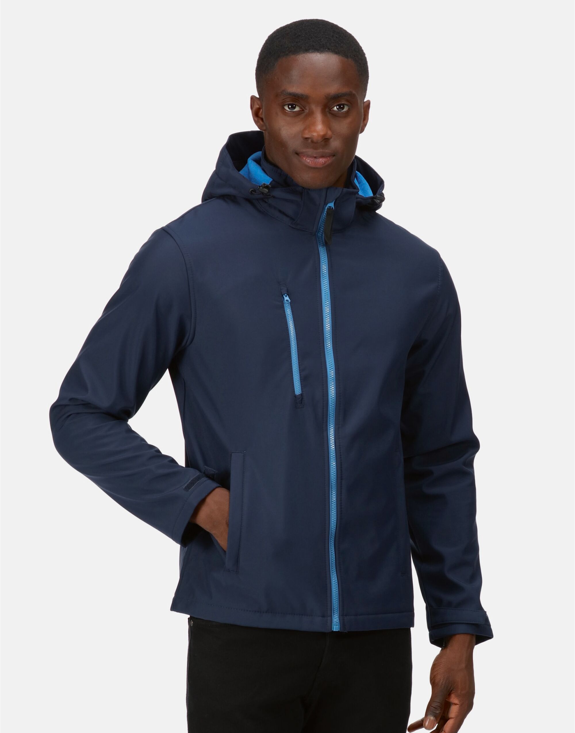 TRA701 Venturer 3 Layer Hooded Softshell Navy/ French Blue