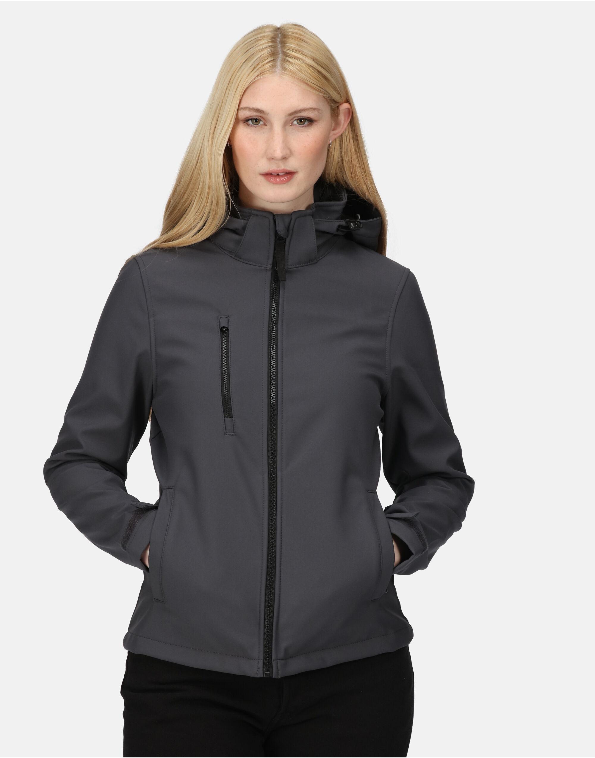 TRA702 Seal Grey/Black Women’s Venturer Hooded Softshell