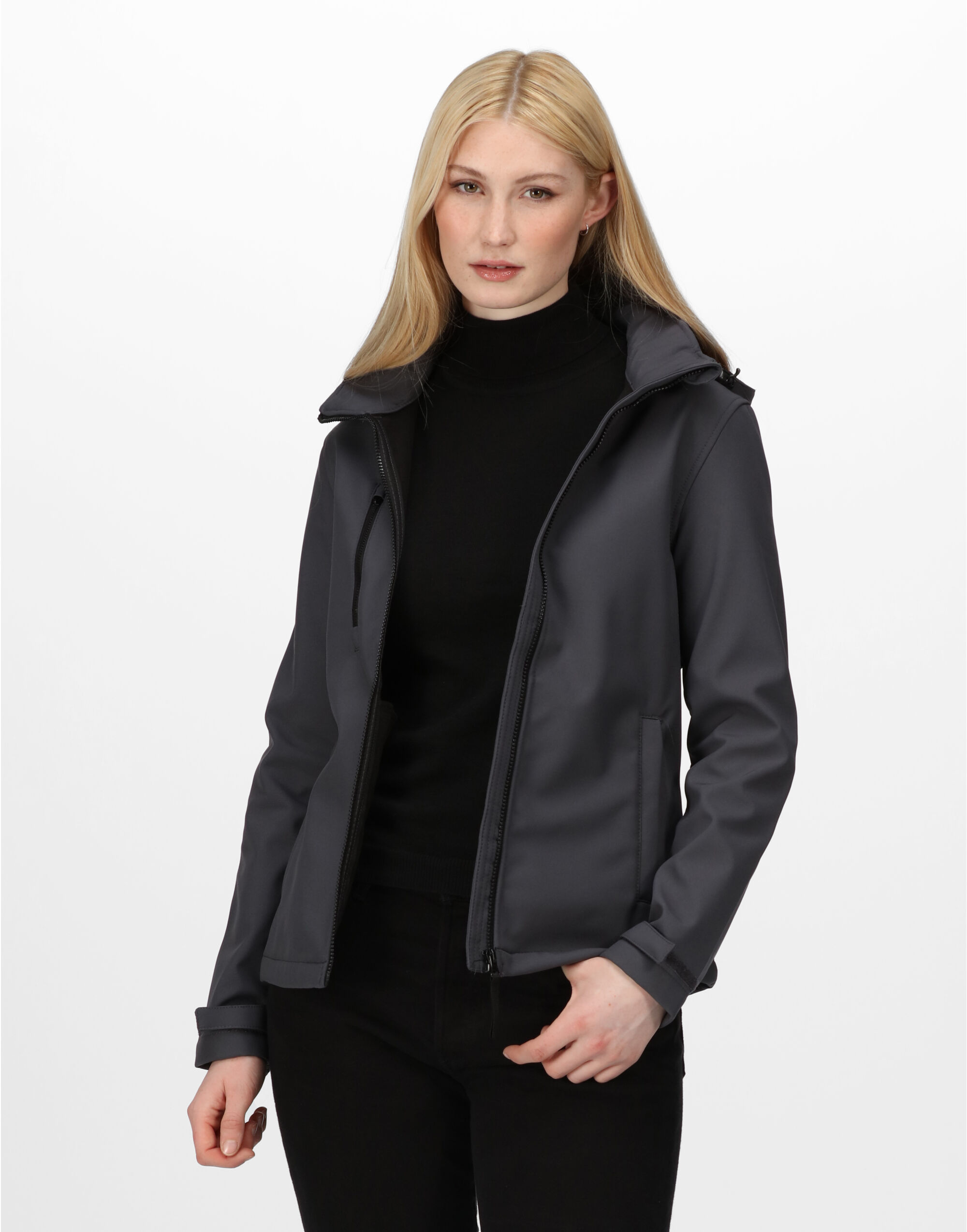 TRA702 Seal Grey/Black Women’s Venturer Hooded Softshell